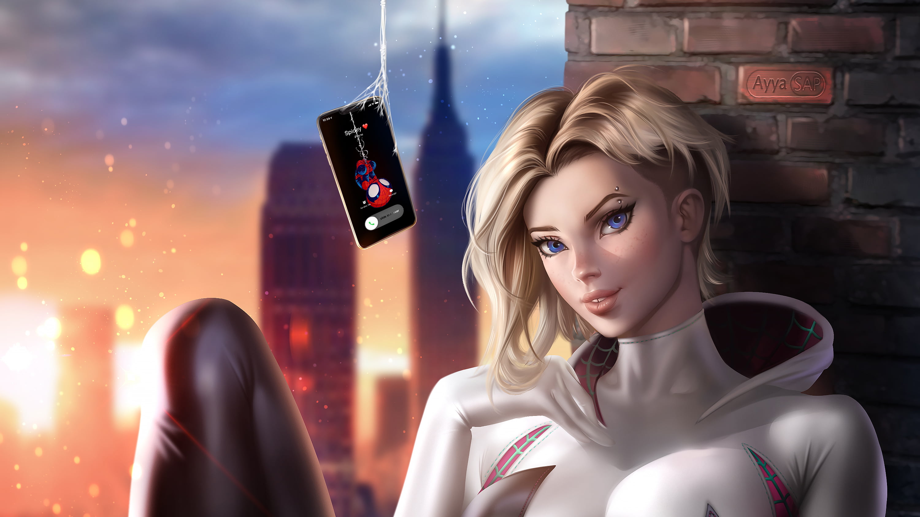 Comics, Marvel Comics, Blonde, Short Hair, 2K, Spider-Gwen, Blue Eyes, HD Wallpaper