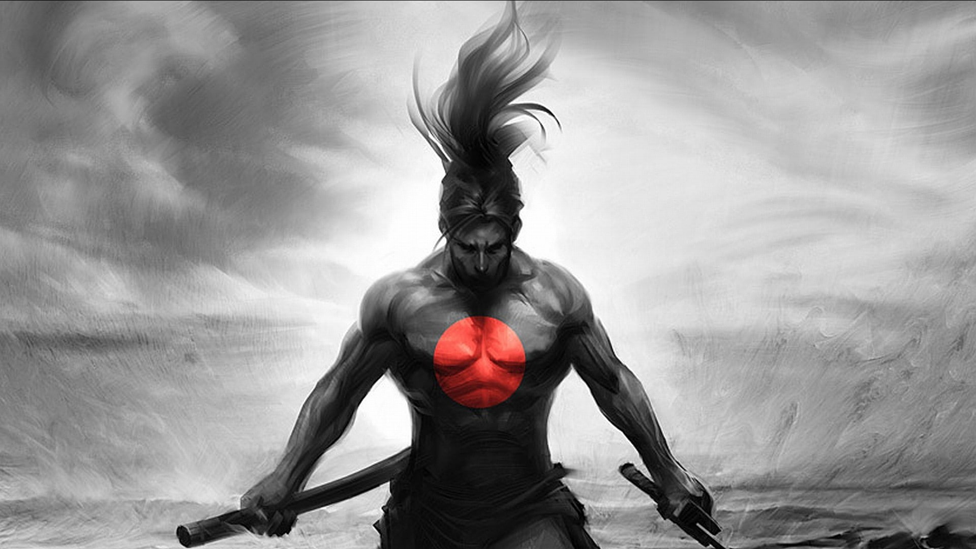 round, figure, Art, samurai, 1080P, Japan, red, HD Wallpaper