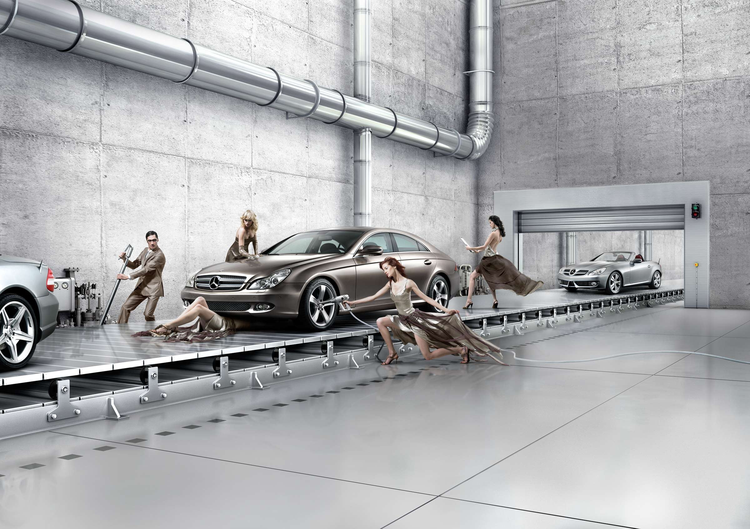 1080P, Creative Background, car service modern, Mercedes Benz Assembly Line, HD Wallpaper