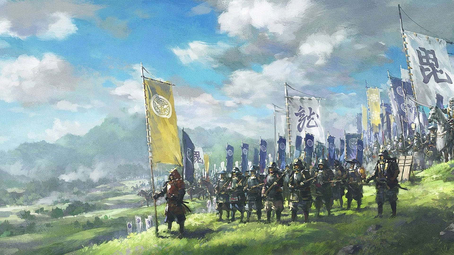 day, outdoors, 1080P, built structure, sky, shogun, nature, digital, crowd, building exterior, Samurai, group of people, religion, army, patriotism, HD Wallpaper