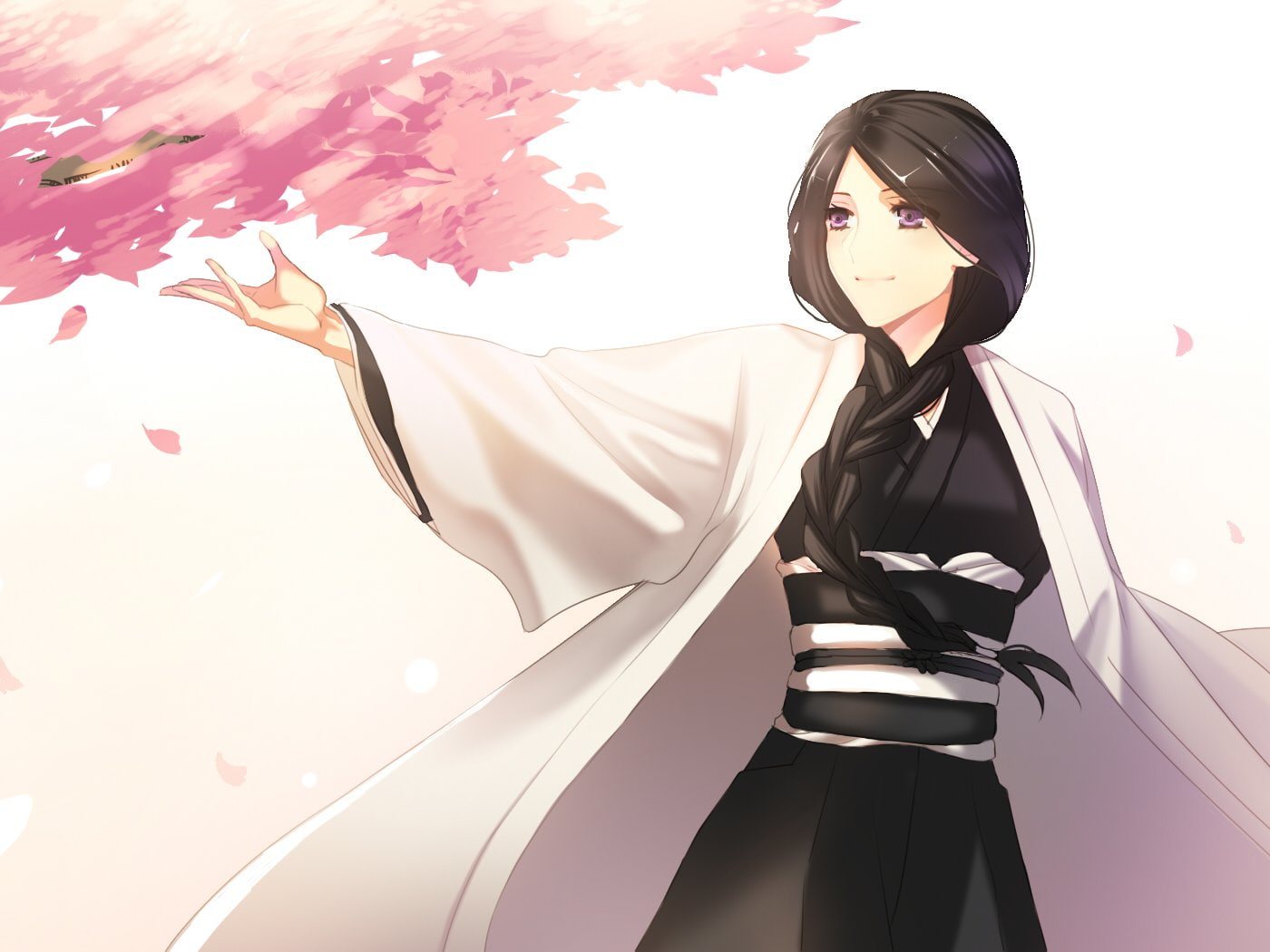 clothing, Long Hair, beauty, Unohana Retsu, white background, adult, digital composite, studio shot, women, standing, Anime, 720P, nature, motion, Black Hair, HD Wallpaper