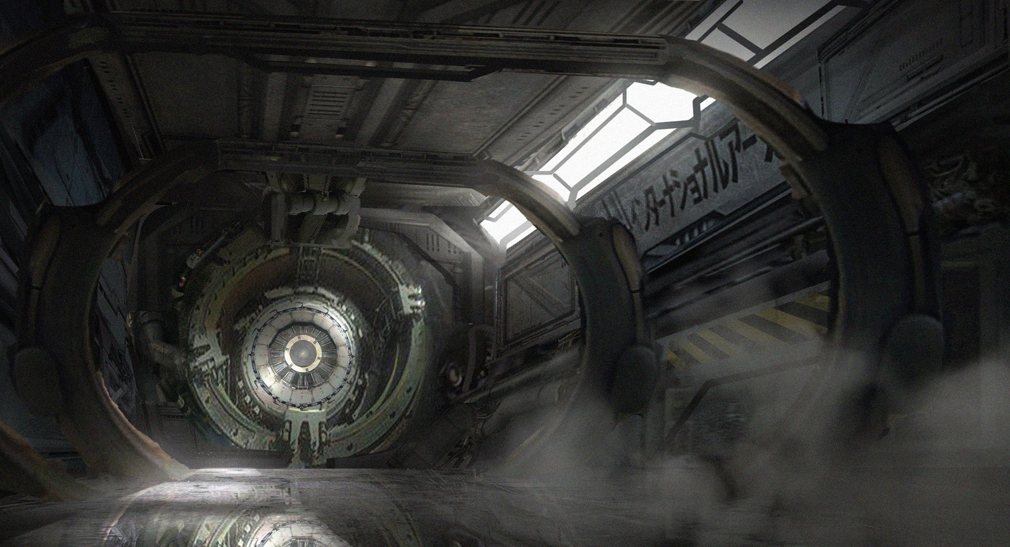 e-mendoza, indoors, staircase, land vehicle, science fiction, industry, day, architecture, motor vehicle, grunge, motion, direction, transportation, 1080P, HD Wallpaper