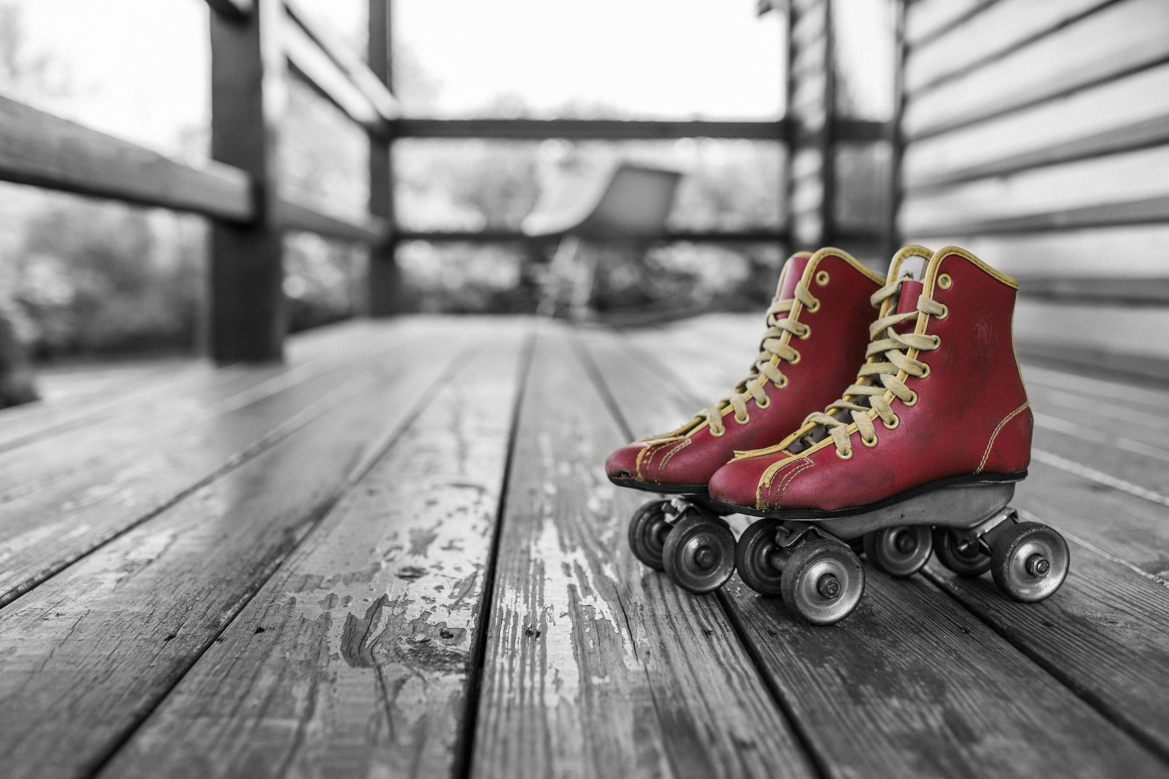 wood - material, fitness, transportation, skating, activity, lifestyle, wall - building feature, old, focus on foreground, roll skates, rollerblades, absence, HD Wallpaper