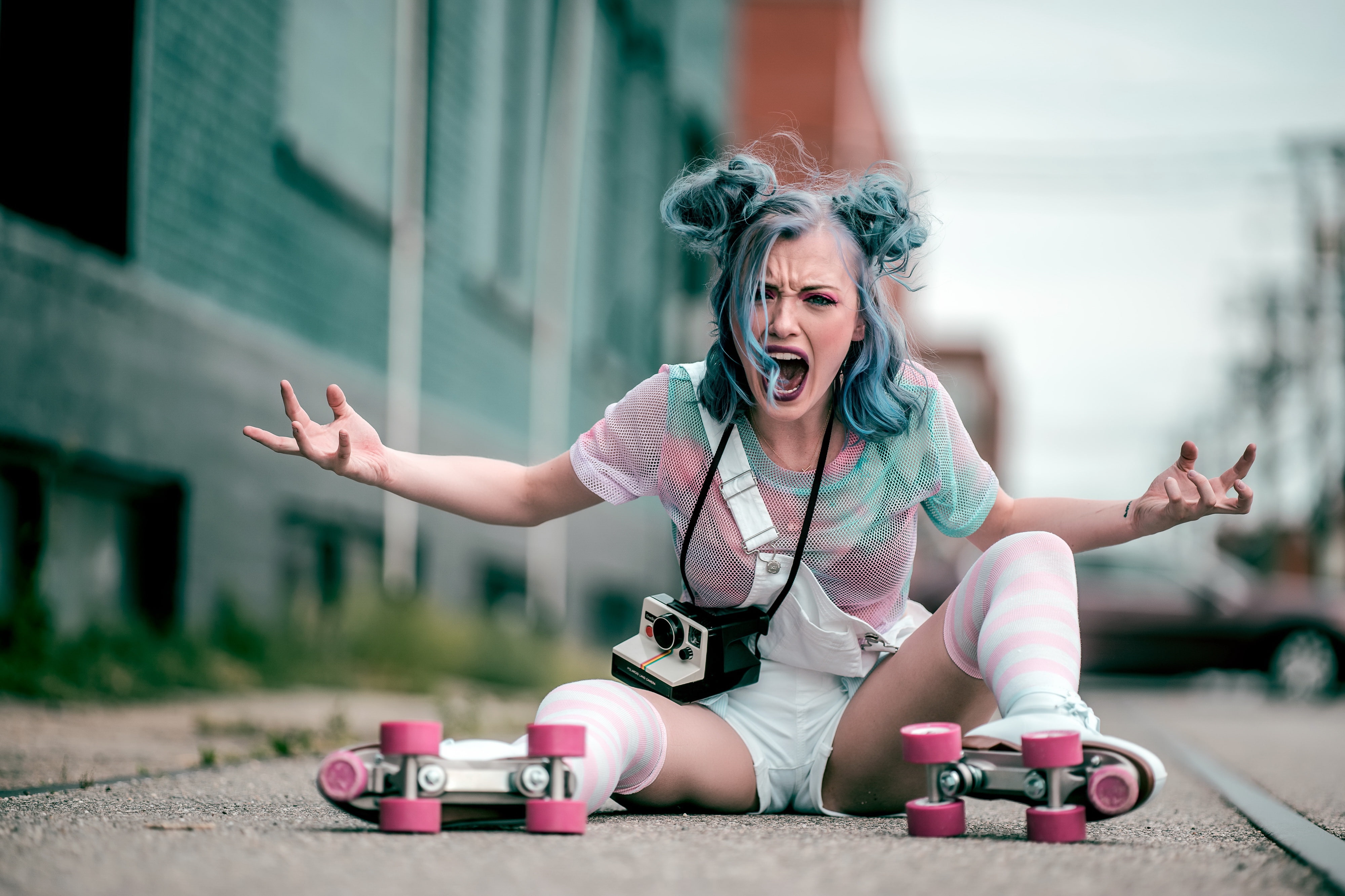 mood, girl, roller skates, 4K, emotion, HD Wallpaper