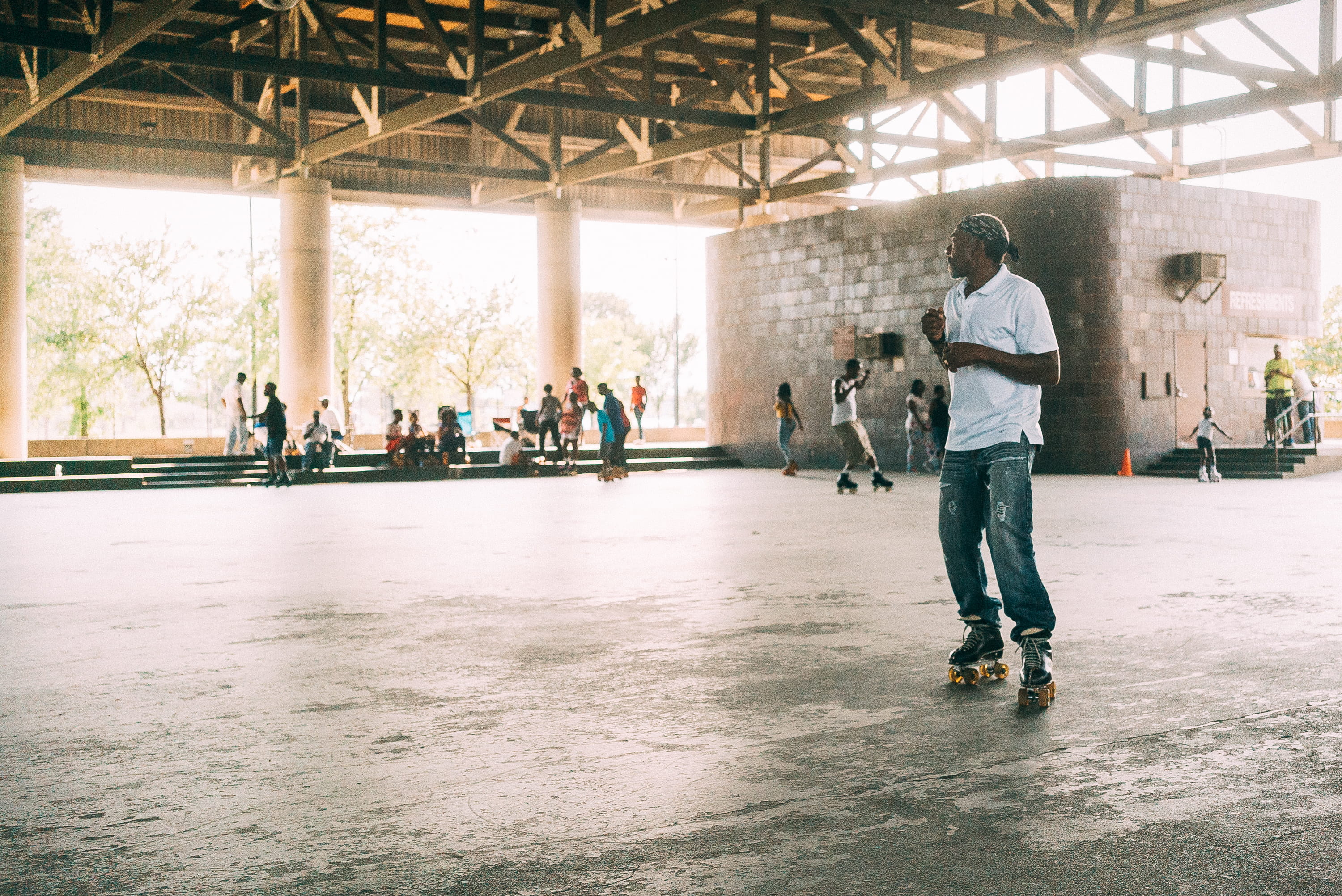 national park, indoors, architectural column, built structure, sunlight, diversity, roller, washington, skating, real people, rear view, roller skating, HD Wallpaper
