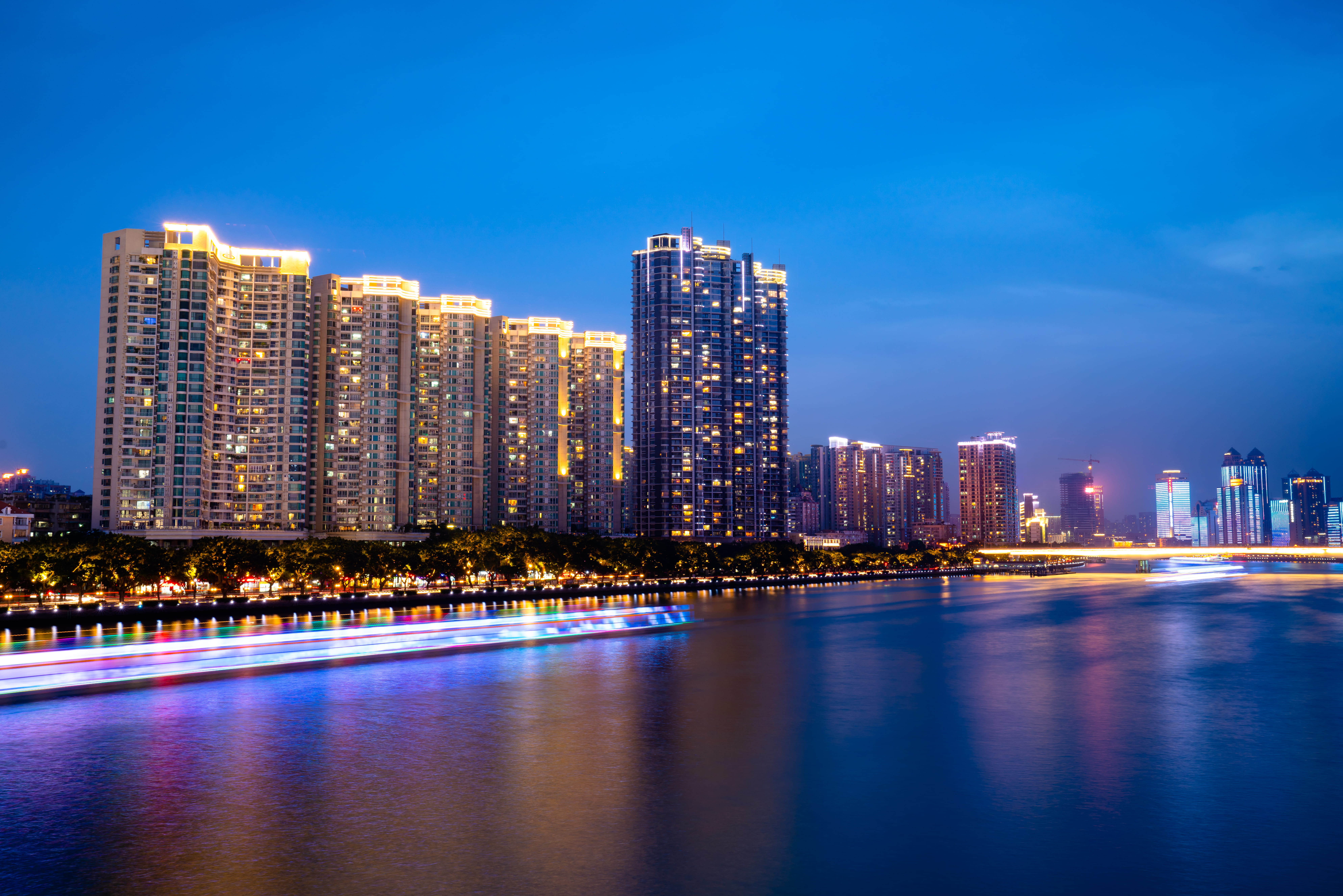 built structure, illuminated, architecture, office building exterior, hai gang cheng, sky, outdoors, building, port, guangzhou shi, building exterior, city, HD Wallpaper