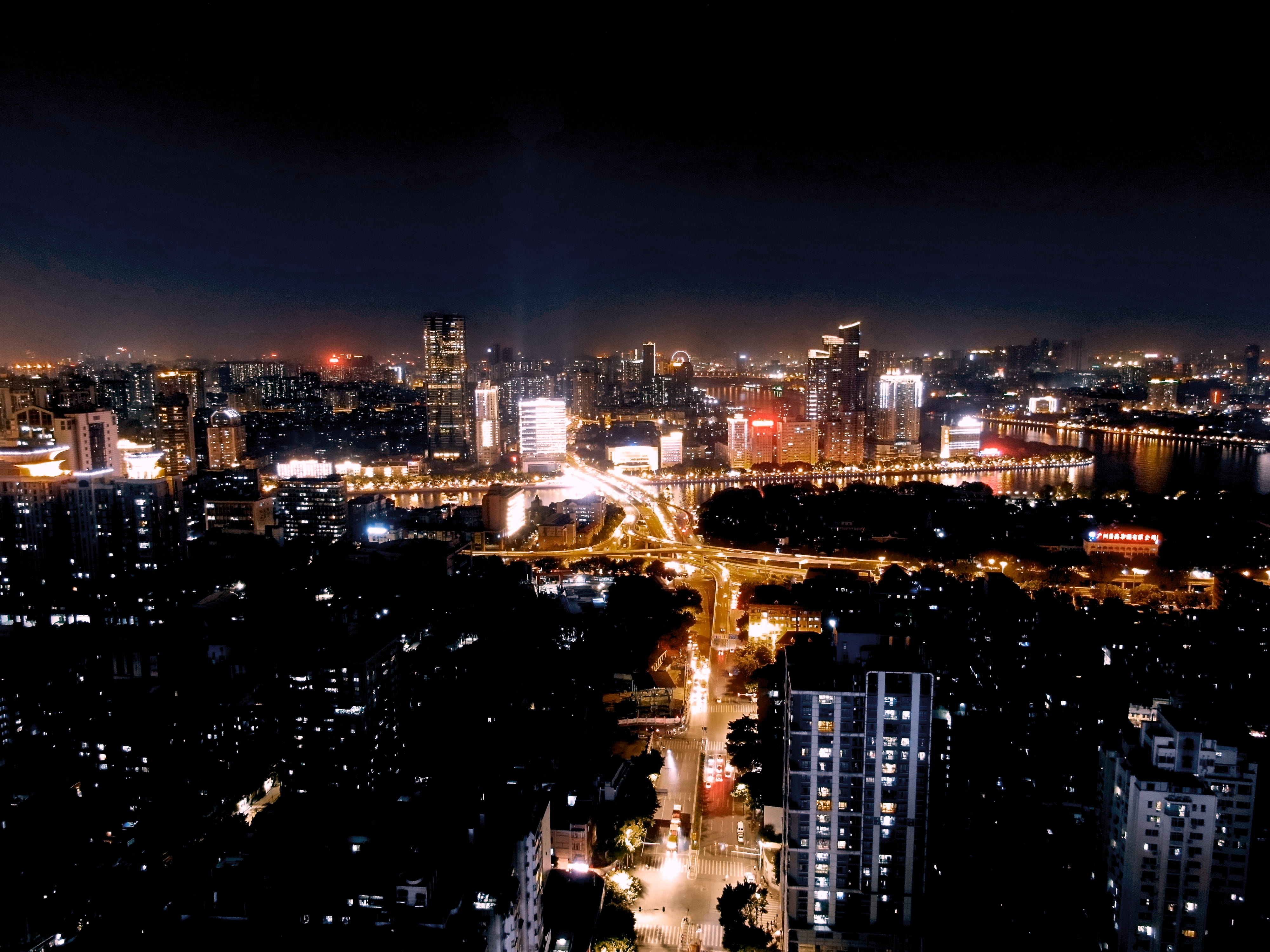 nature, city life, outdoors, guangzhou, residential district, city, 4K, town, night, office building exterior, building exterior, illuminated, downtown, HD Wallpaper