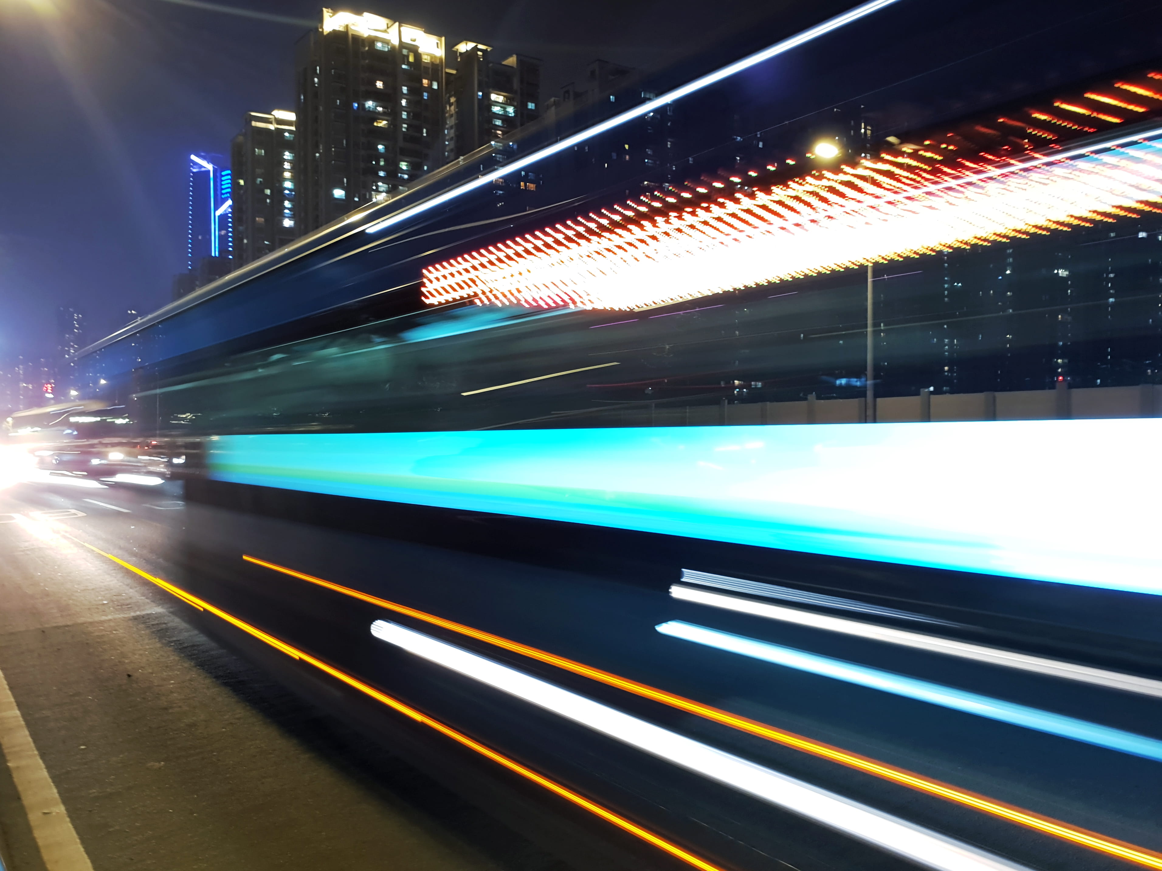 metropolis, blurred motion, asphalt, outdoors, traffic, architecture, transportation, mode of transportation, skyscraper, illuminated, vehicle, highway, HD Wallpaper