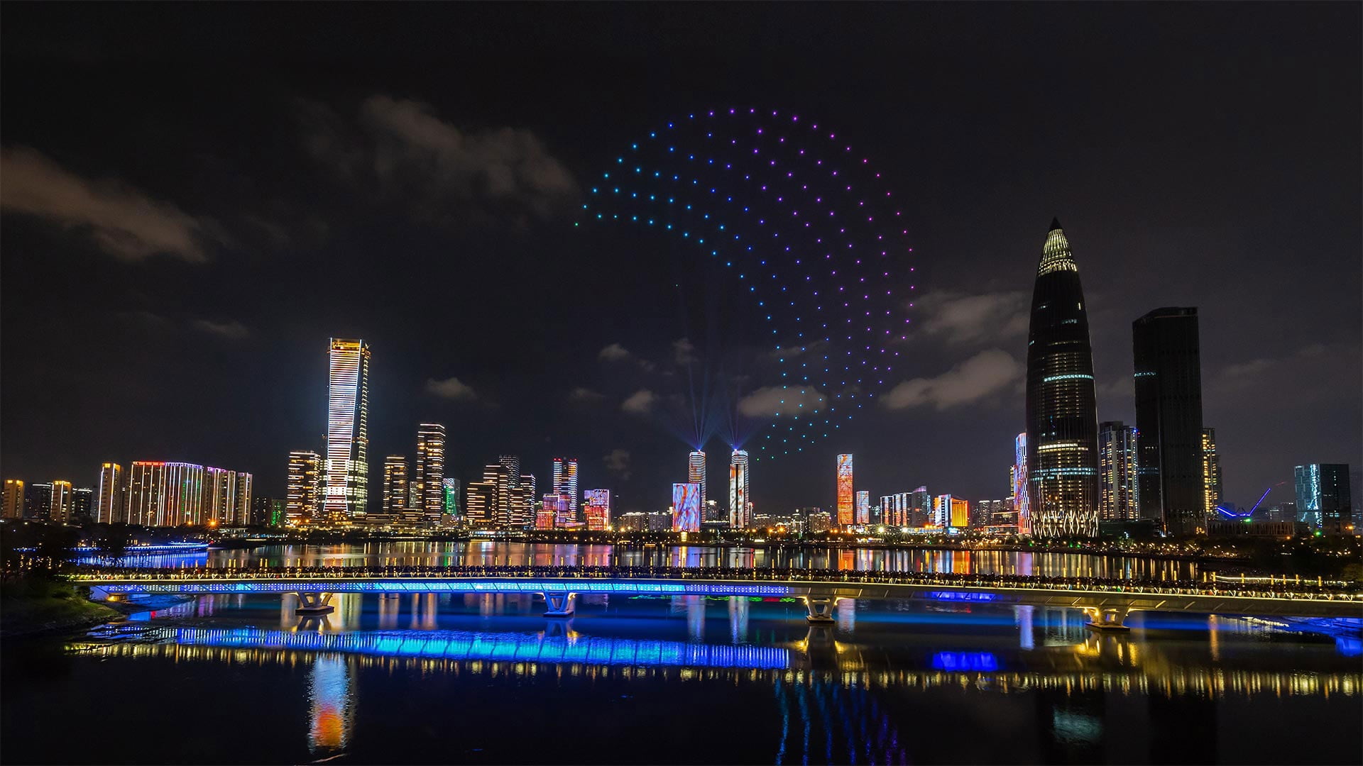 lights, China, panorama, night, Shenzhen, 1080P, HD Wallpaper