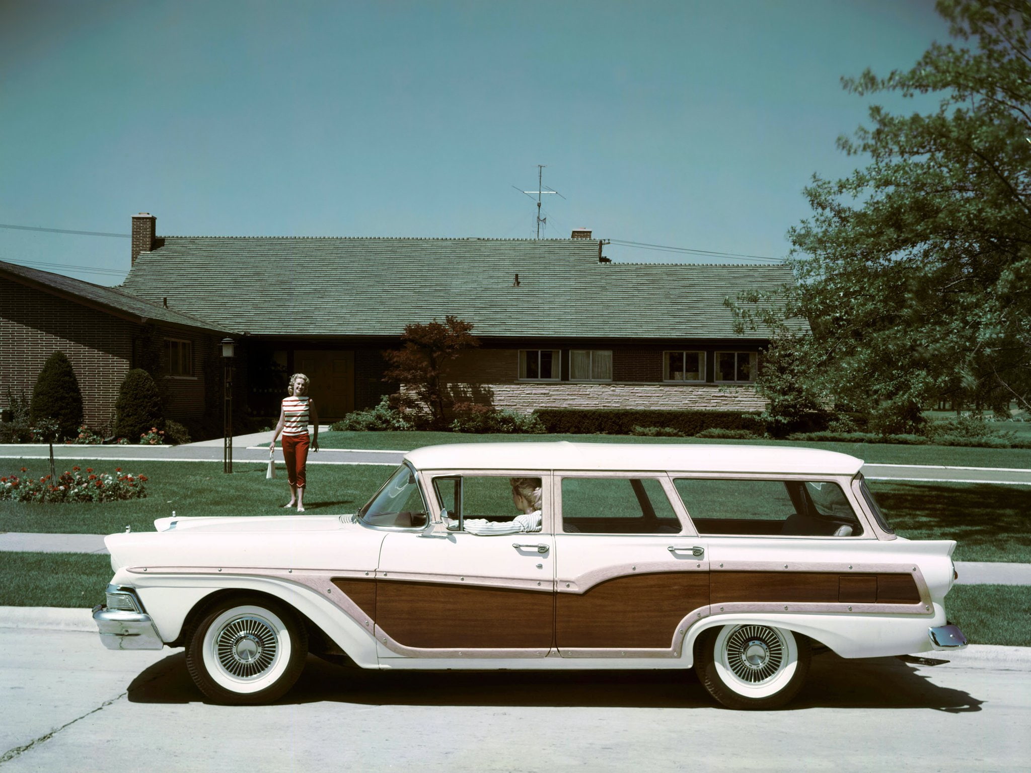retro, 1080P, squire, country, 1957, ford, stationwagon, HD Wallpaper