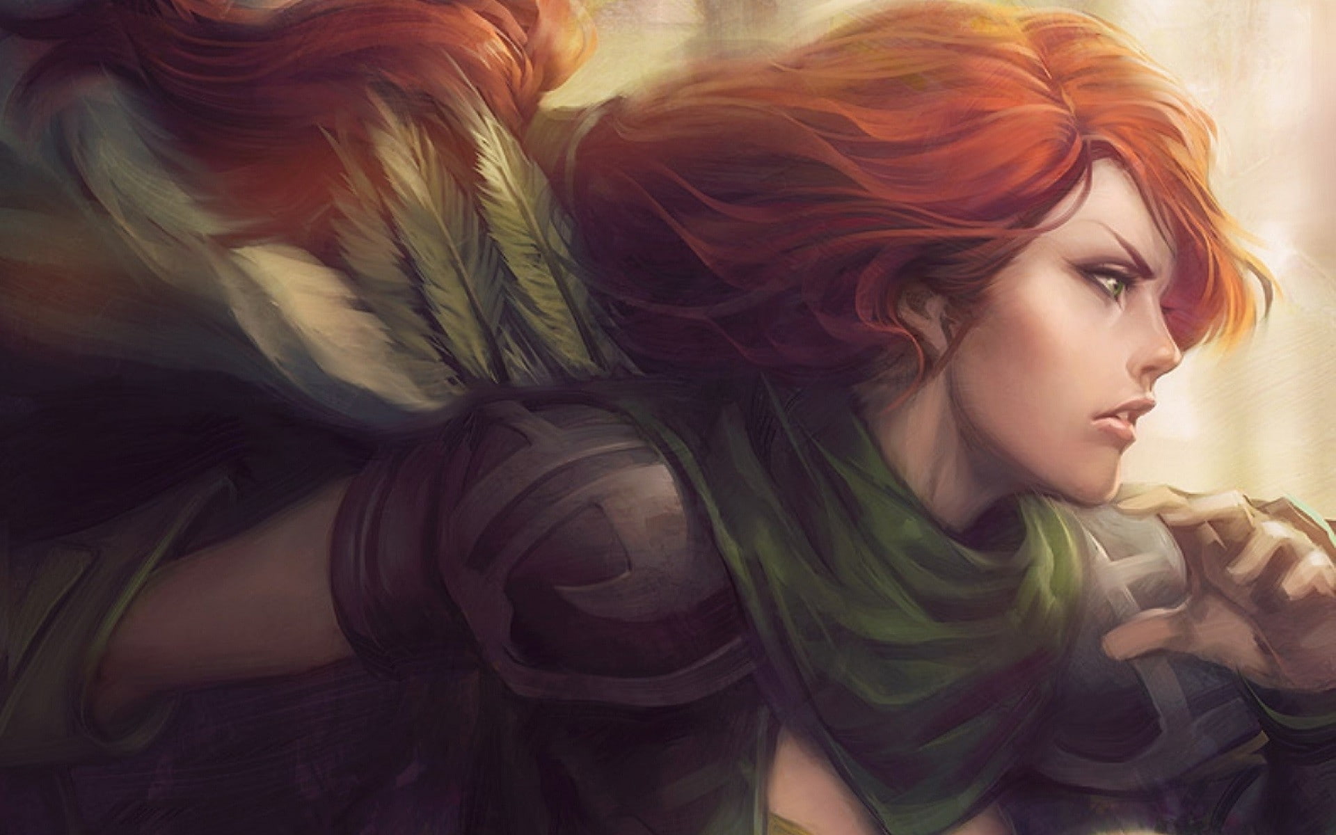 Dota 2, Windrunner, redhead, 1080P, women, Windranger, video games, artwork, Dota, HD Wallpaper