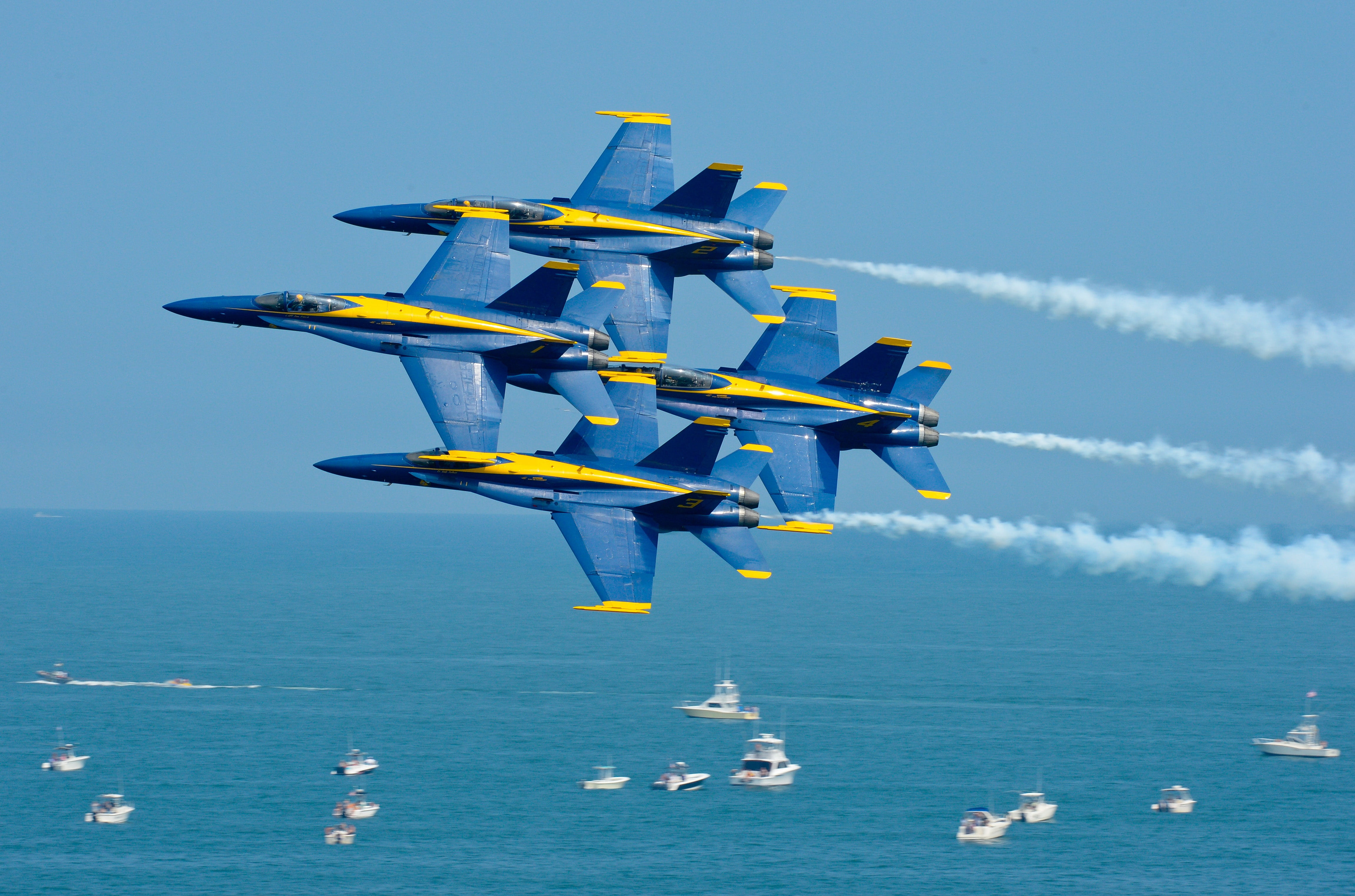 ship, team work, daytime, sea, sky, four, nature, airshow, plane, 4K, navy, formation flying, group of objects, airplane, air force, white, formation, HD Wallpaper