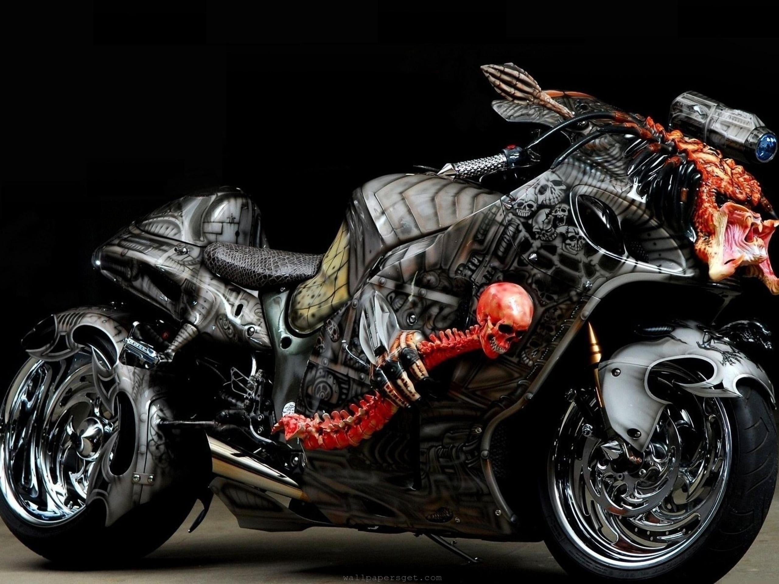 chrome, colors, scary, wheels, motorbikes, vehicles, dark, crazy, skeleton, stance, hayabusa, tuning, custom, 1920, motorcycles, skull, 2K, 2560, suzuki, HD Wallpaper