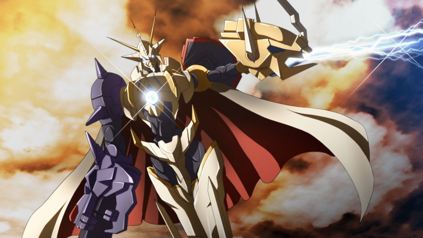 low angle view, Digimon Adventure, environment, cloud - sky, burning, suit, Digimon, focus on foreground, gundam, fire, no people, sunlight, patriotism, HD Wallpaper