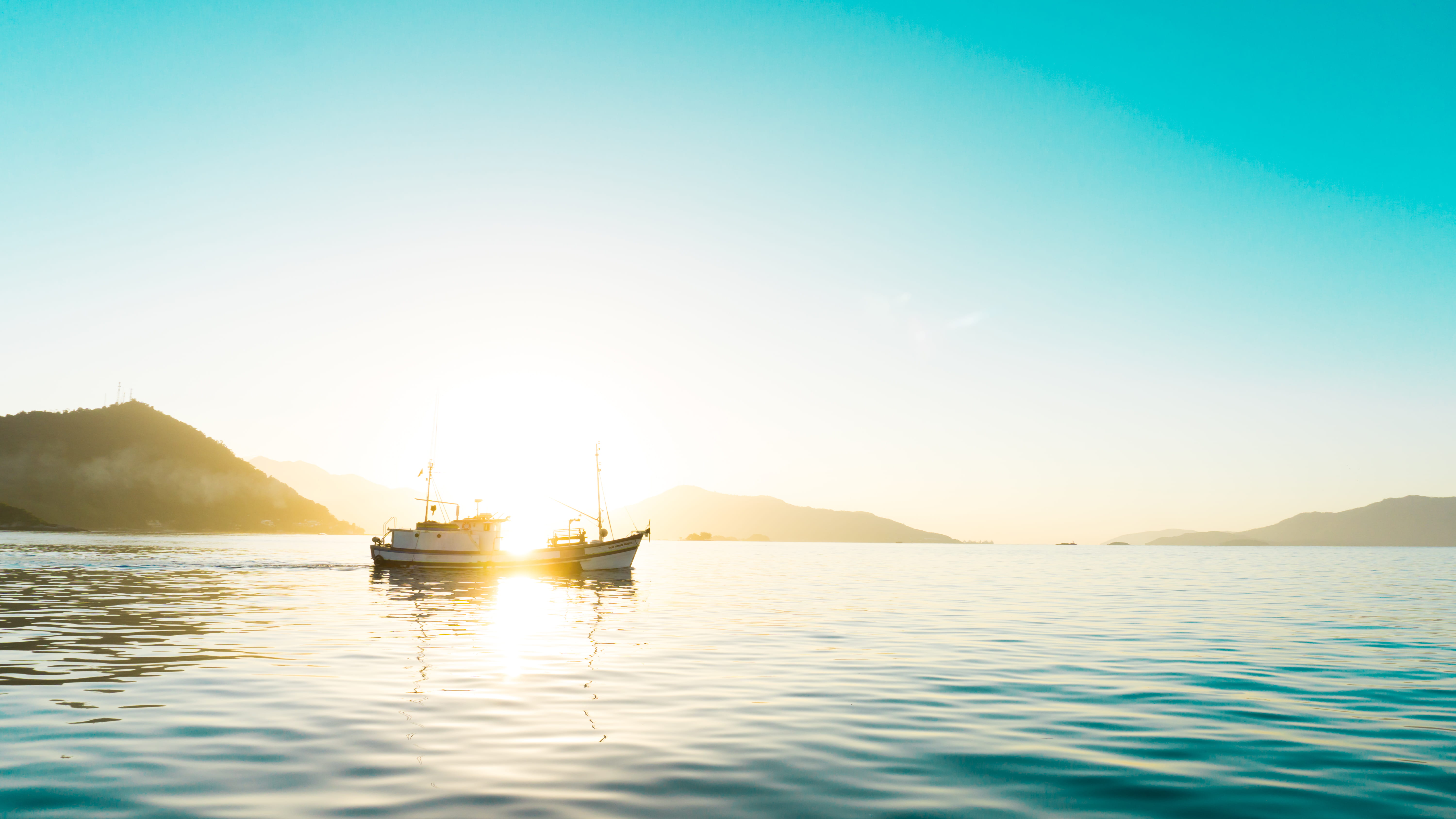 sun, silhouette, tranquil scene, sunset, age, tranquility, travel, land, sunlight, sailboat, outdoors, sailing, yacht, blue, 5K, no people, transportation, HD Wallpaper