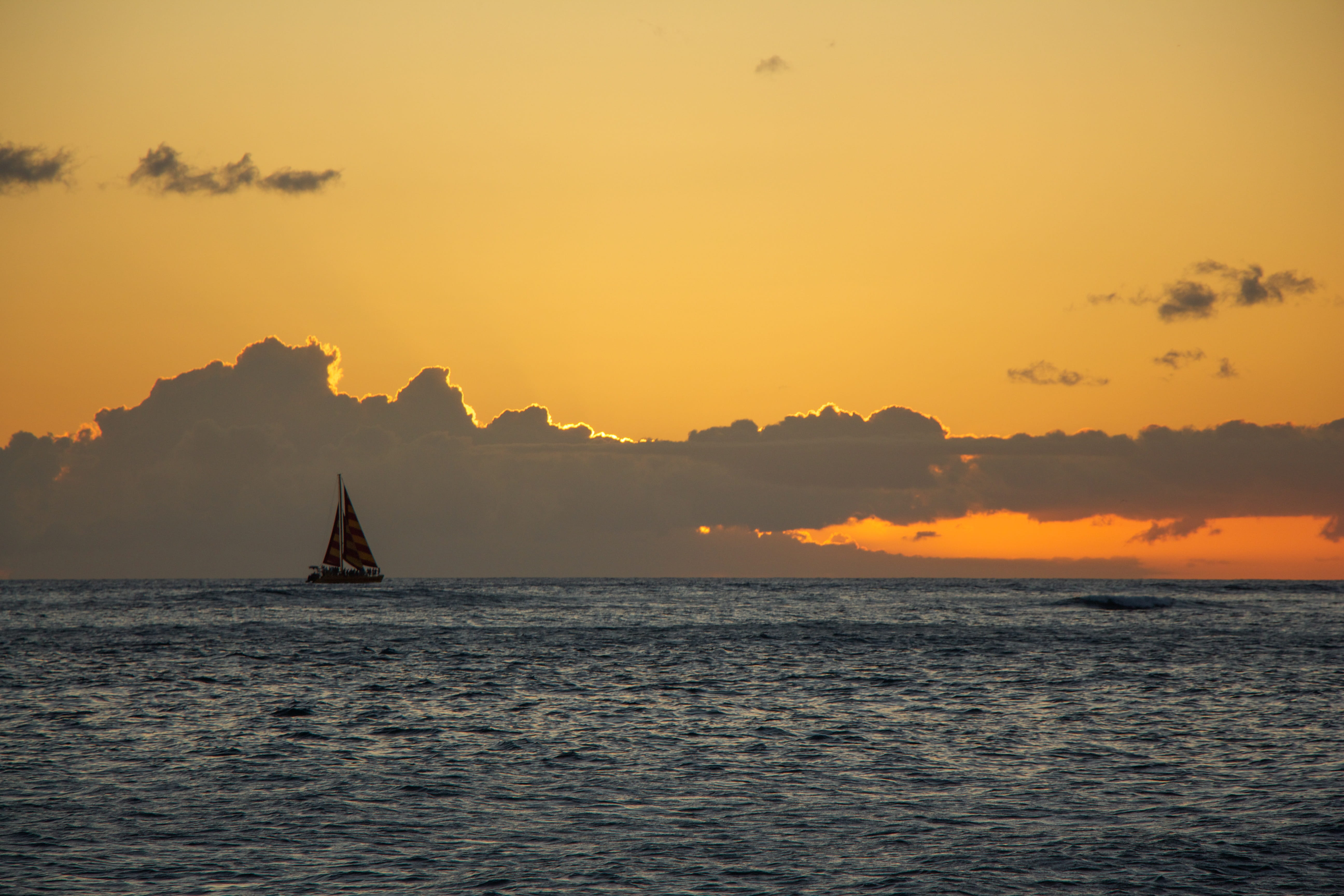tropical, island, hues, belief, tranquil scene, white, religion, pacific, horizon over water, 5K, no people, orange, landscape, blue, spirituality, sail boat, HD Wallpaper