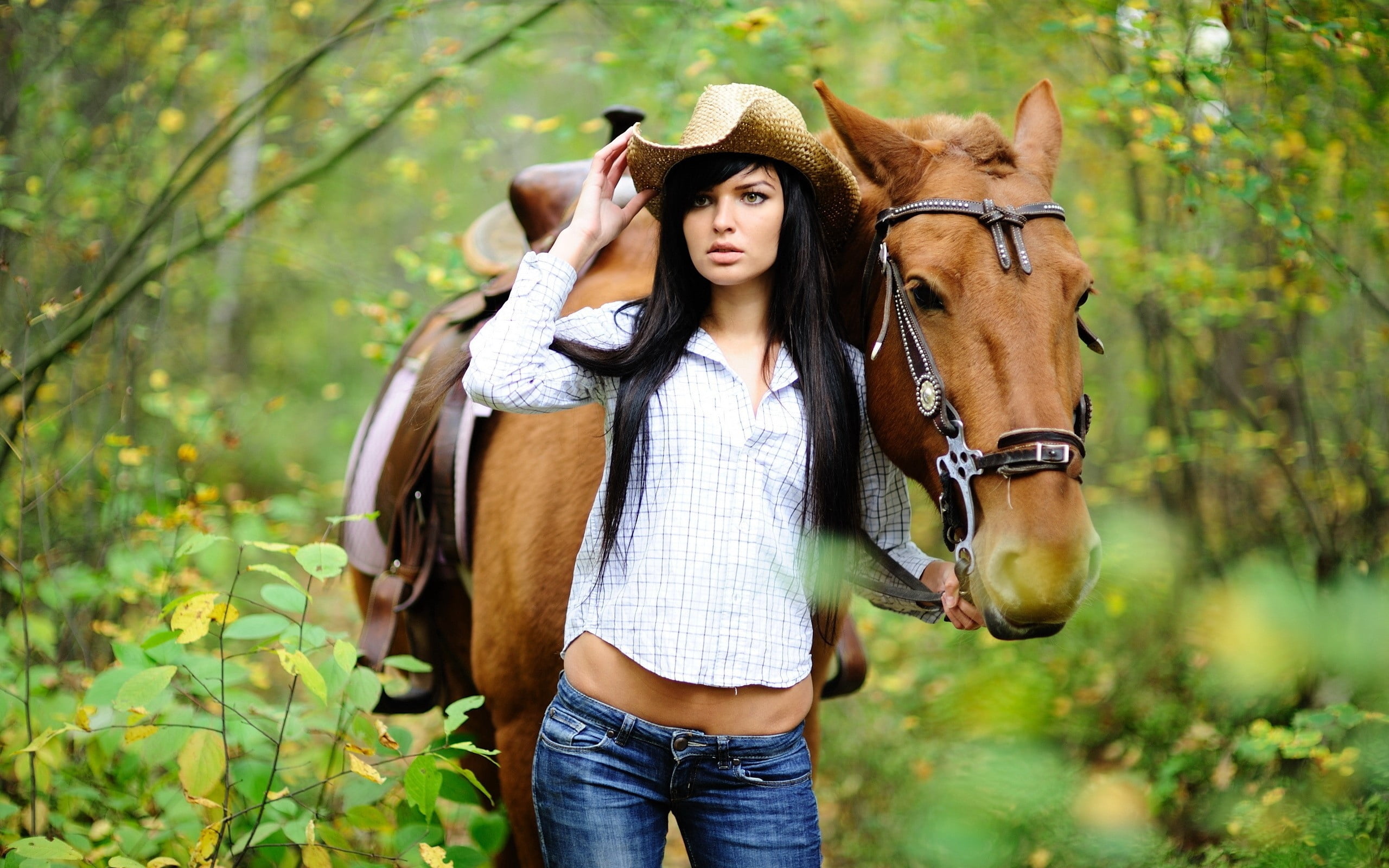 lifestyles, riding, brown, one Person, outdoors, rural Scene, walk, sport, non-Urban Scene, 2K, s, brunette, pets, standing, summer, cute, wild West, ranch, HD Wallpaper