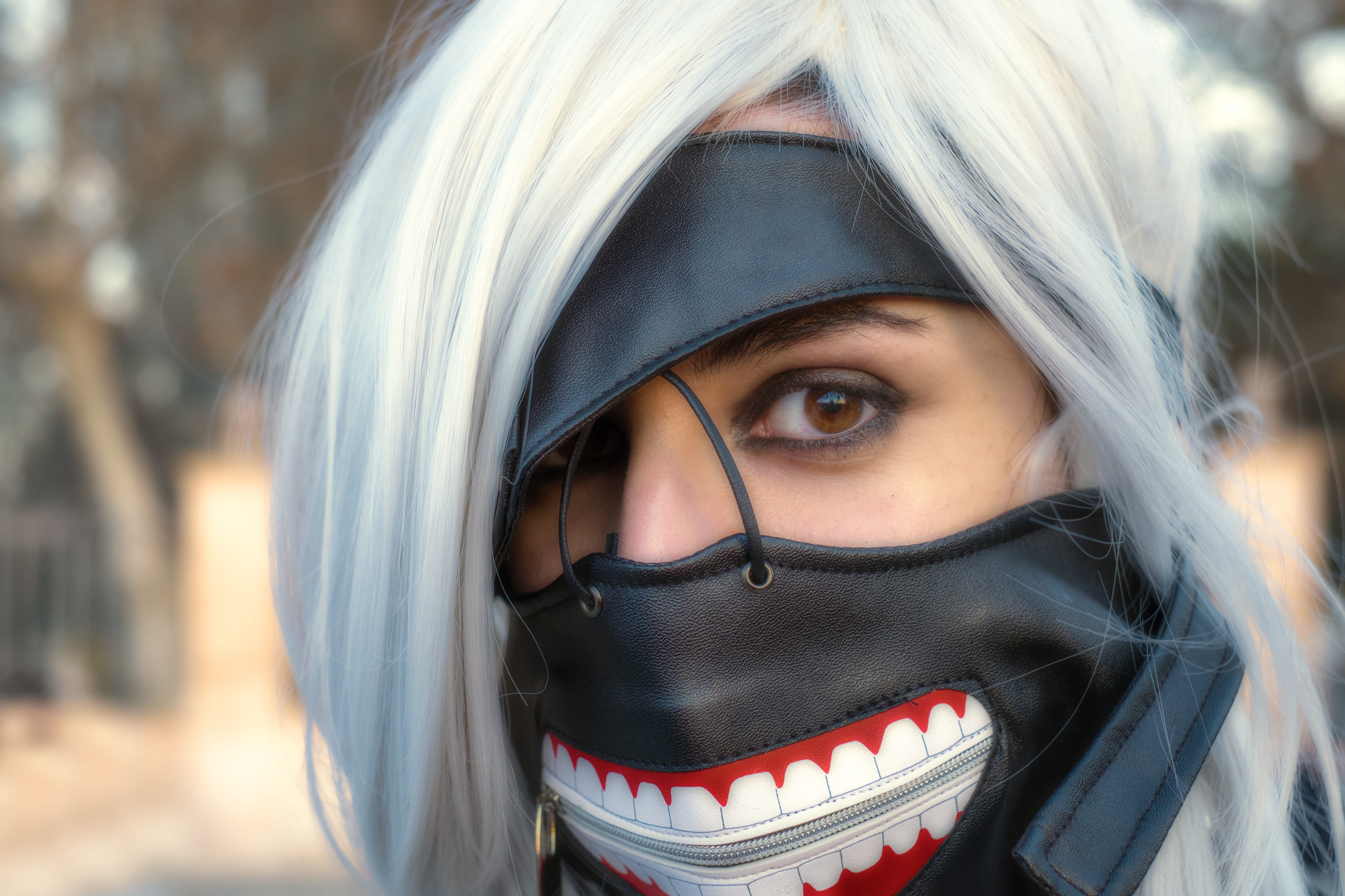 smile, women, obscured face, black, mask, wearing, selective, carnival, hood - clothing, 4K, beauty, real people, young women, tilt shift photography, HD Wallpaper