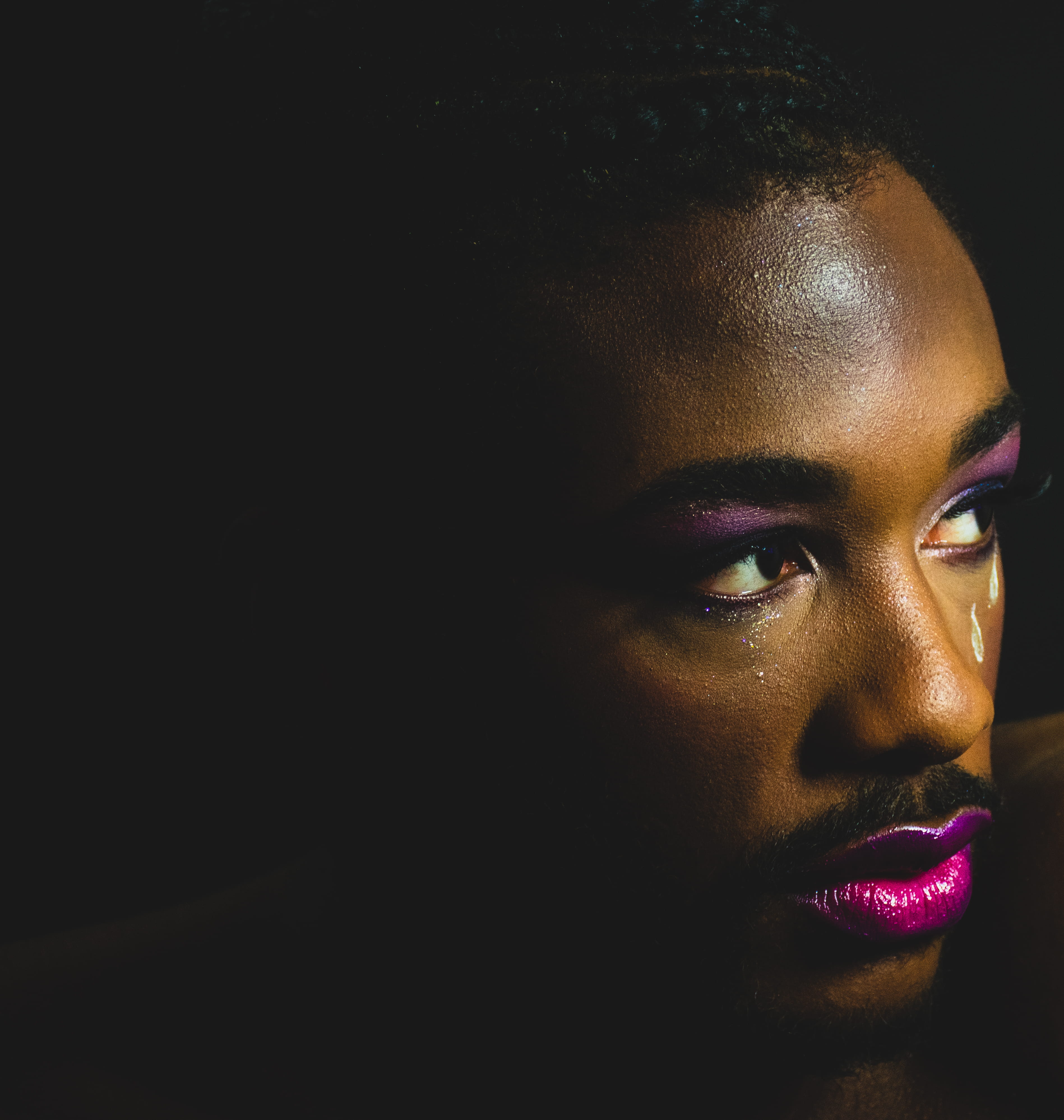 purple, human face, looking, male model, indoors, face paint, body part, studio, copy space, headshot, man, women, close-up, one person, facial hair, eyes, Phone HD Wallpaper