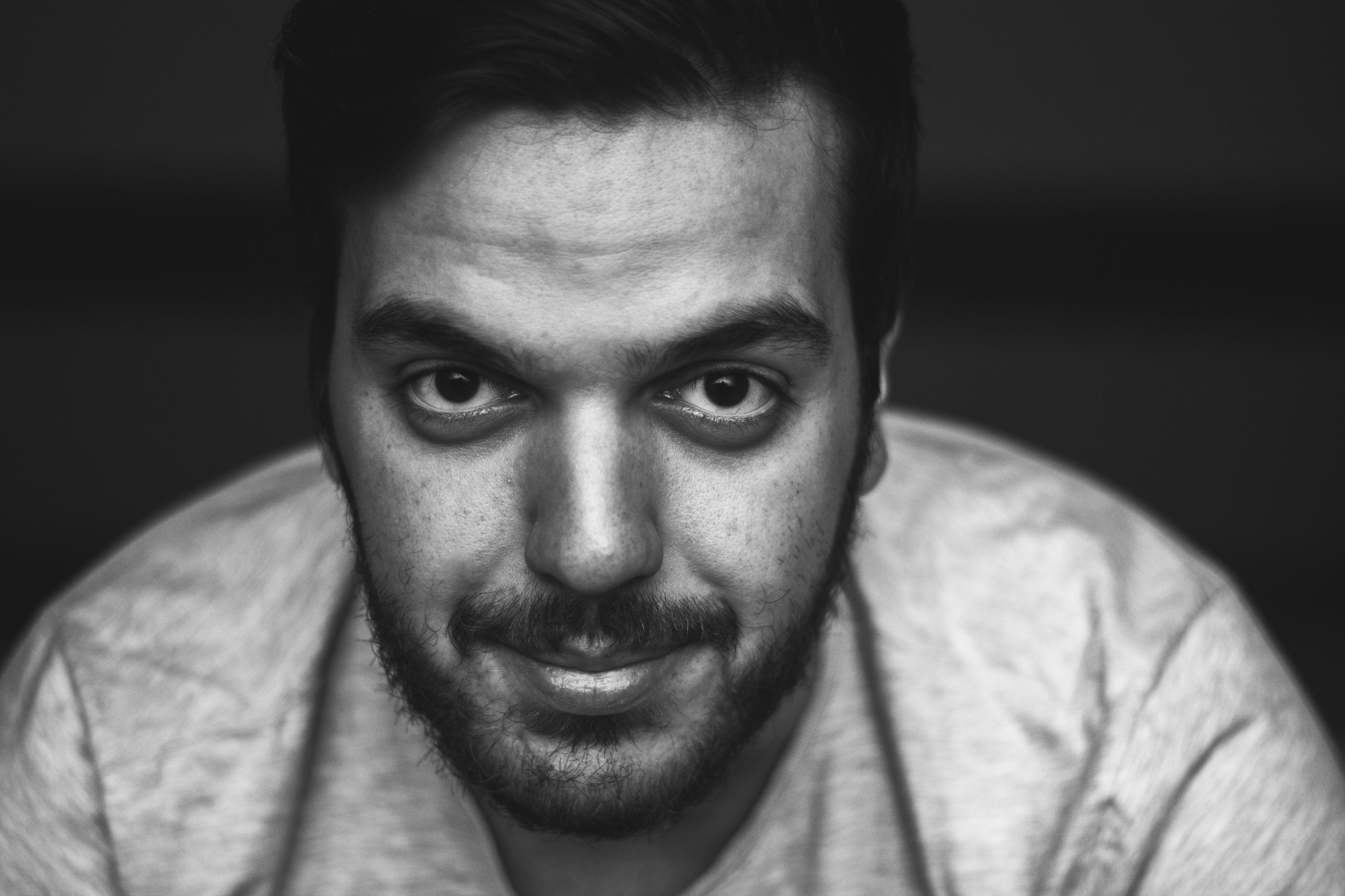 young, male, black and white, looking at camera, one person, guy, mid adult, front view, mustache, indoors, fine-looking, hair, studio shot, facial expression, HD Wallpaper