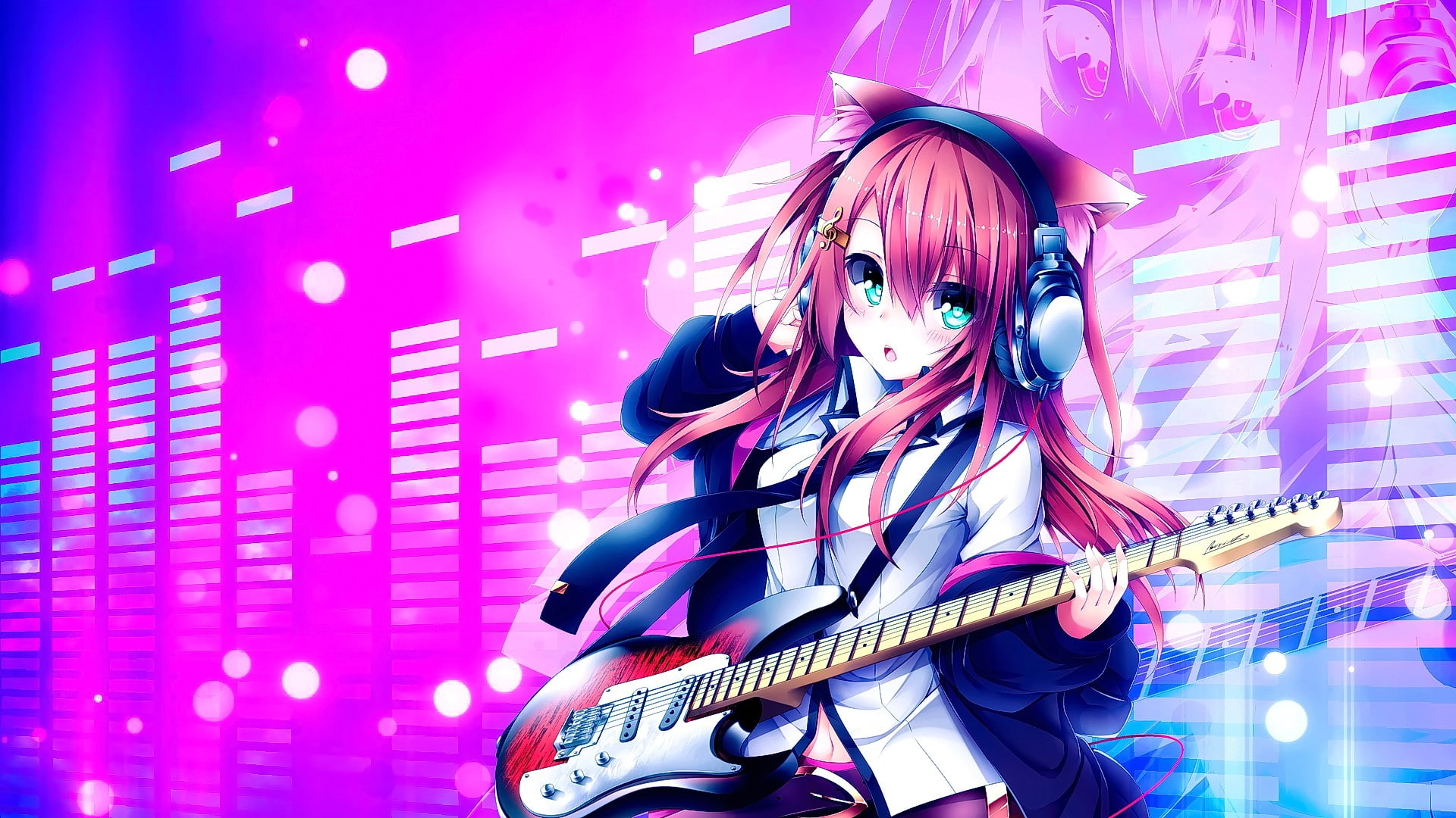 blue eyes, looking at viewer, 1080P, anime girls, long hair, pink hair, anime, HD Wallpaper