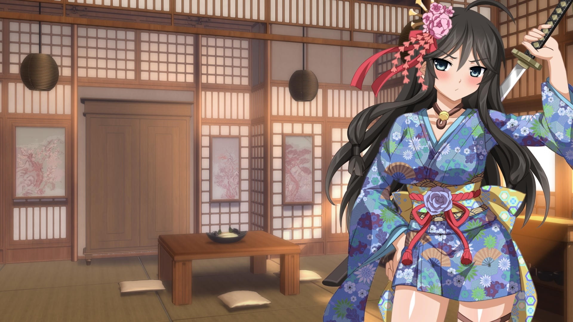 leisure activity, traditional clothing, robe, young women, yukata, katana, real people, hairstyle, visual novel, adult, young adult, Anime, lifestyles, HD Wallpaper