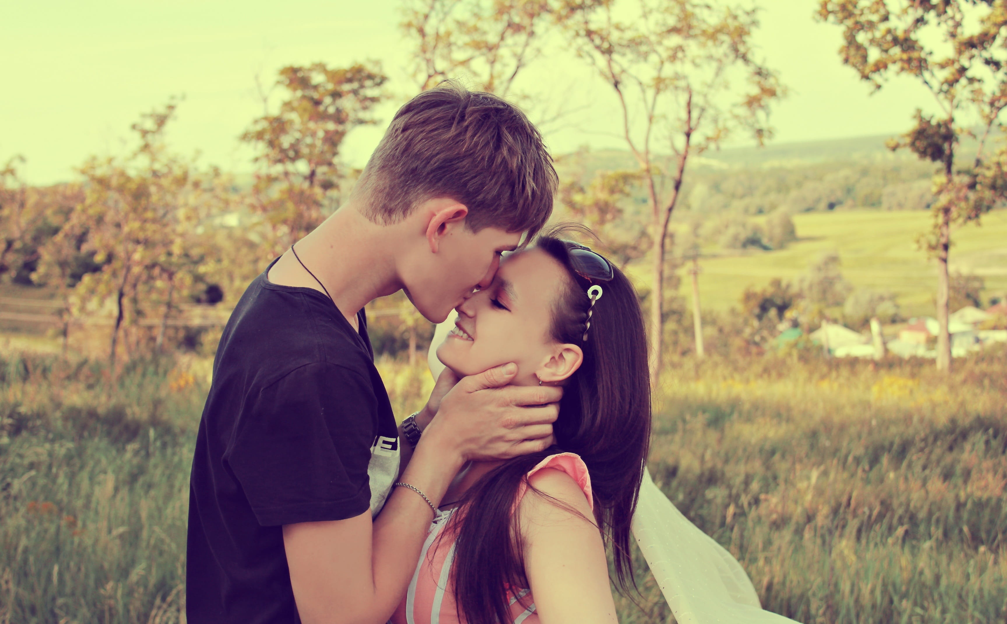 men, plant, hair, young adult, hairstyle, crew, young women, kiss, bonding, emotion, kissing, two, neck, togetherness, woman, nature, outdoors, boy, guy, HD Wallpaper