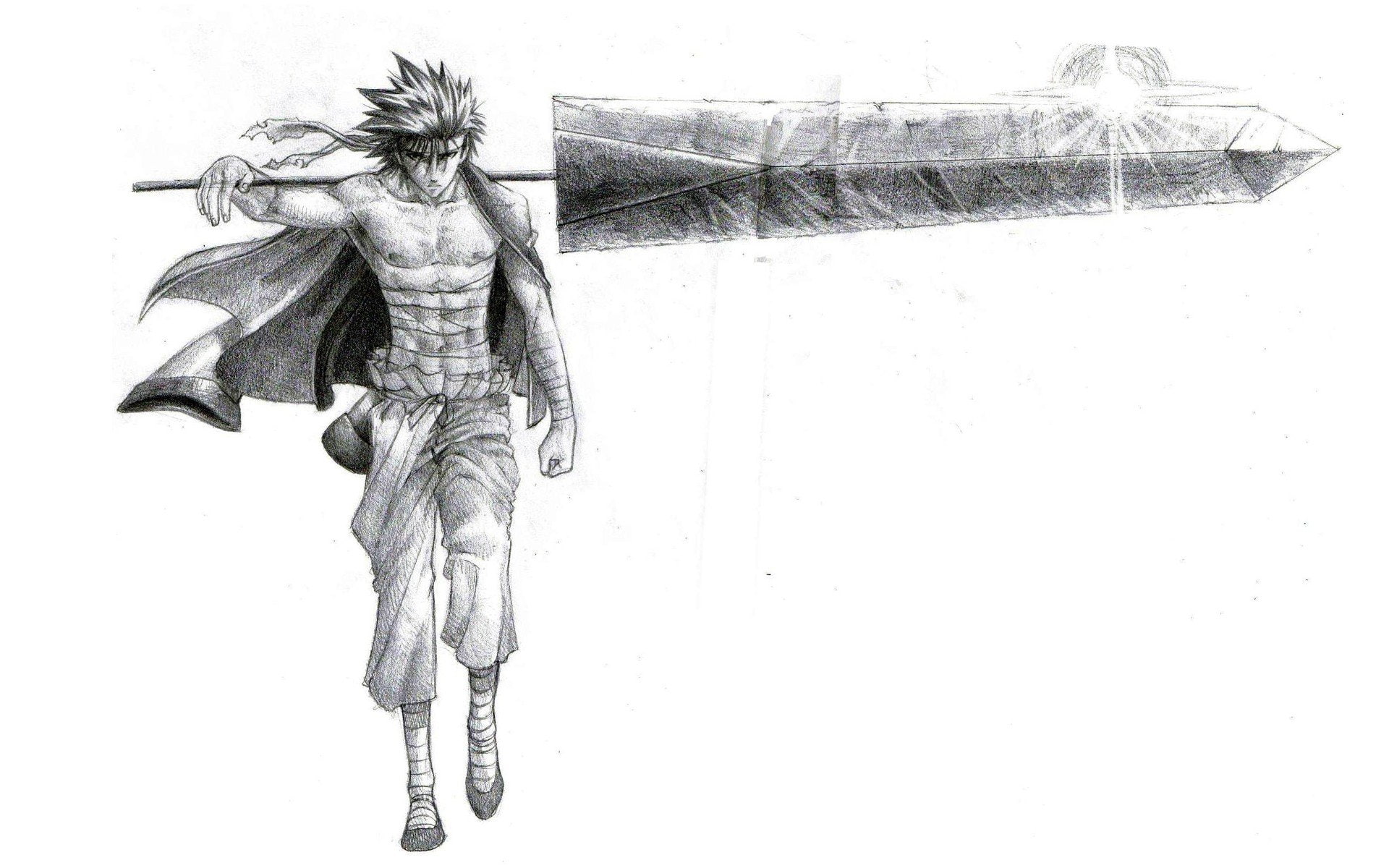 simple, 1080P, drawings, sanoskue, kenshin, rurouni, background, HD Wallpaper