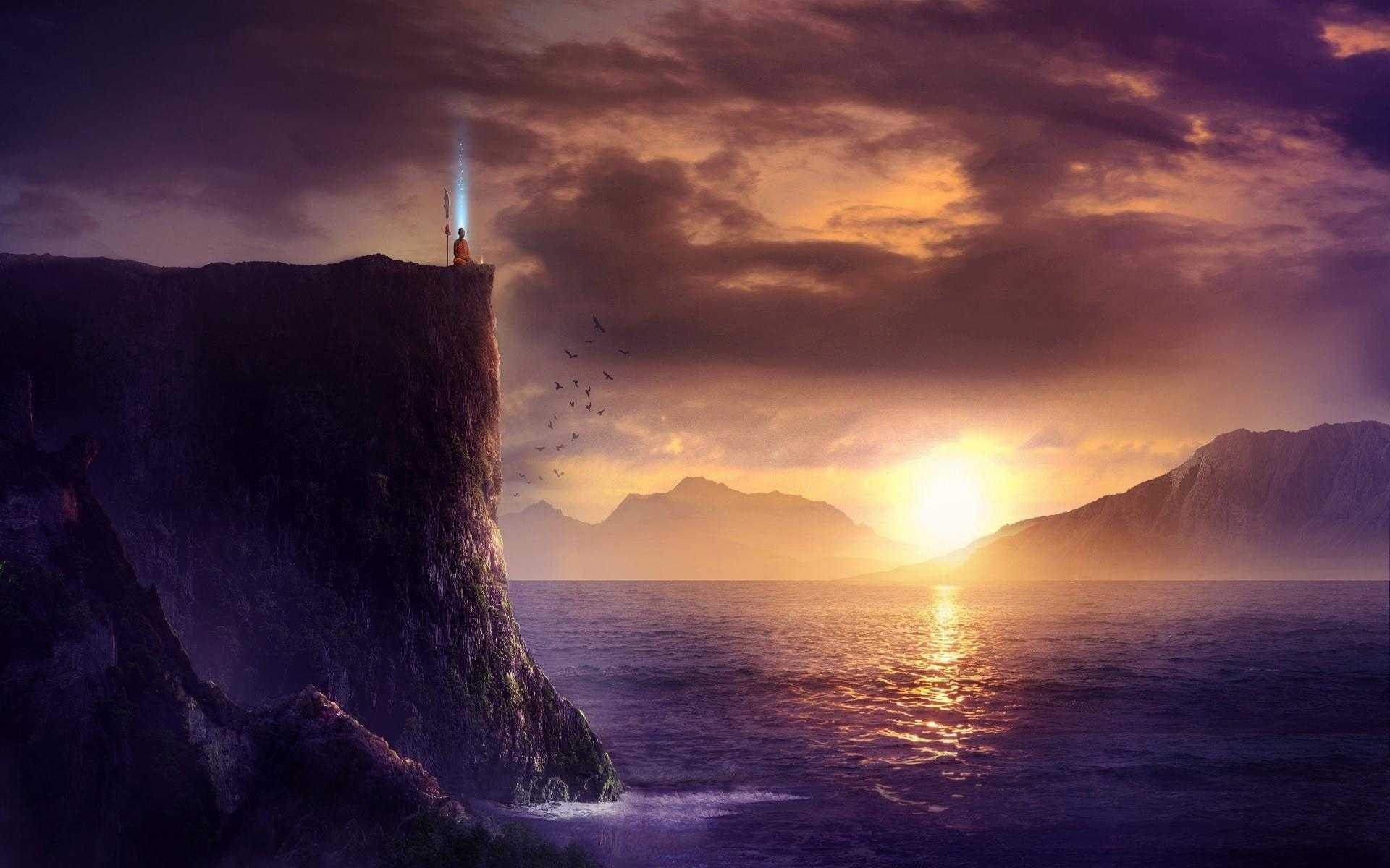 landscape, monks, fantasy art, 1080P, HD Wallpaper