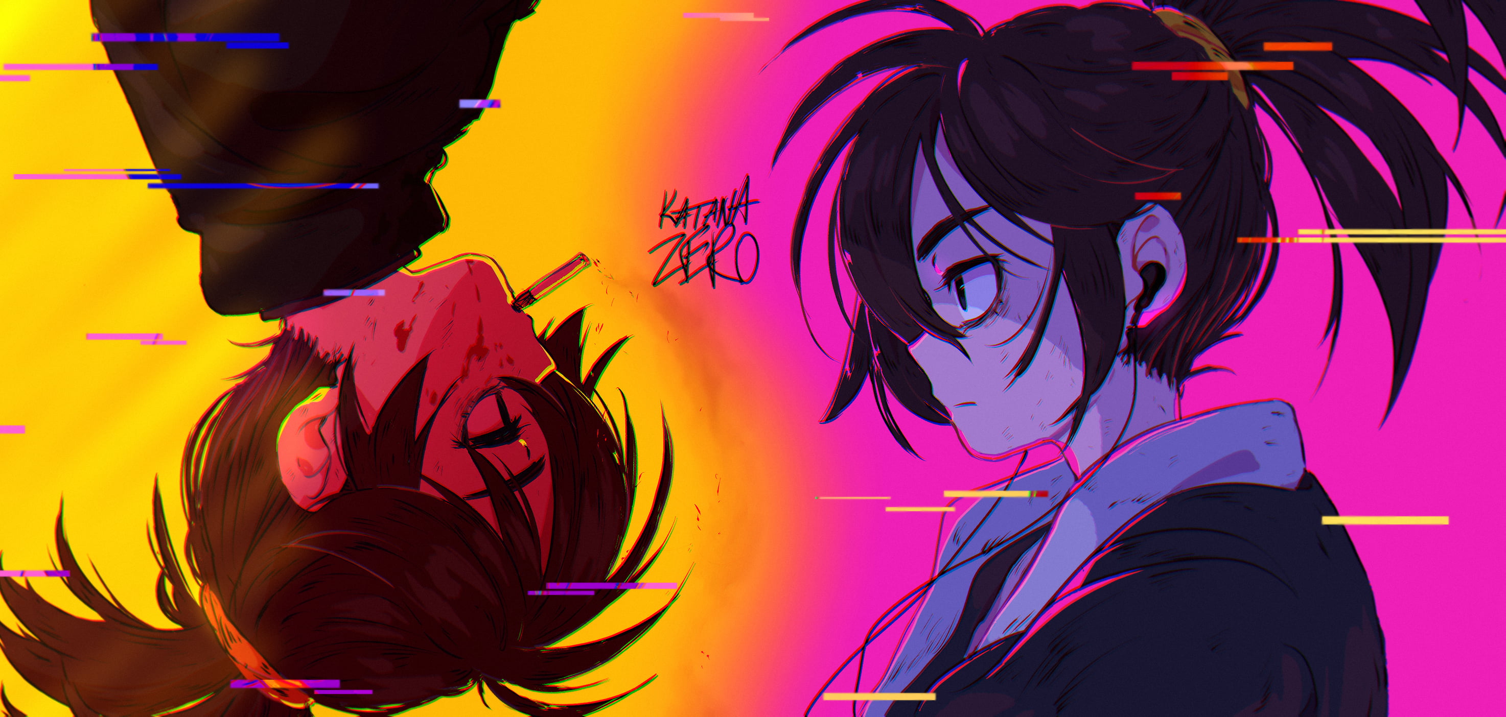 Katana Zero, 2K, colorful, cigarettes, samurai, headphones, HD Wallpaper