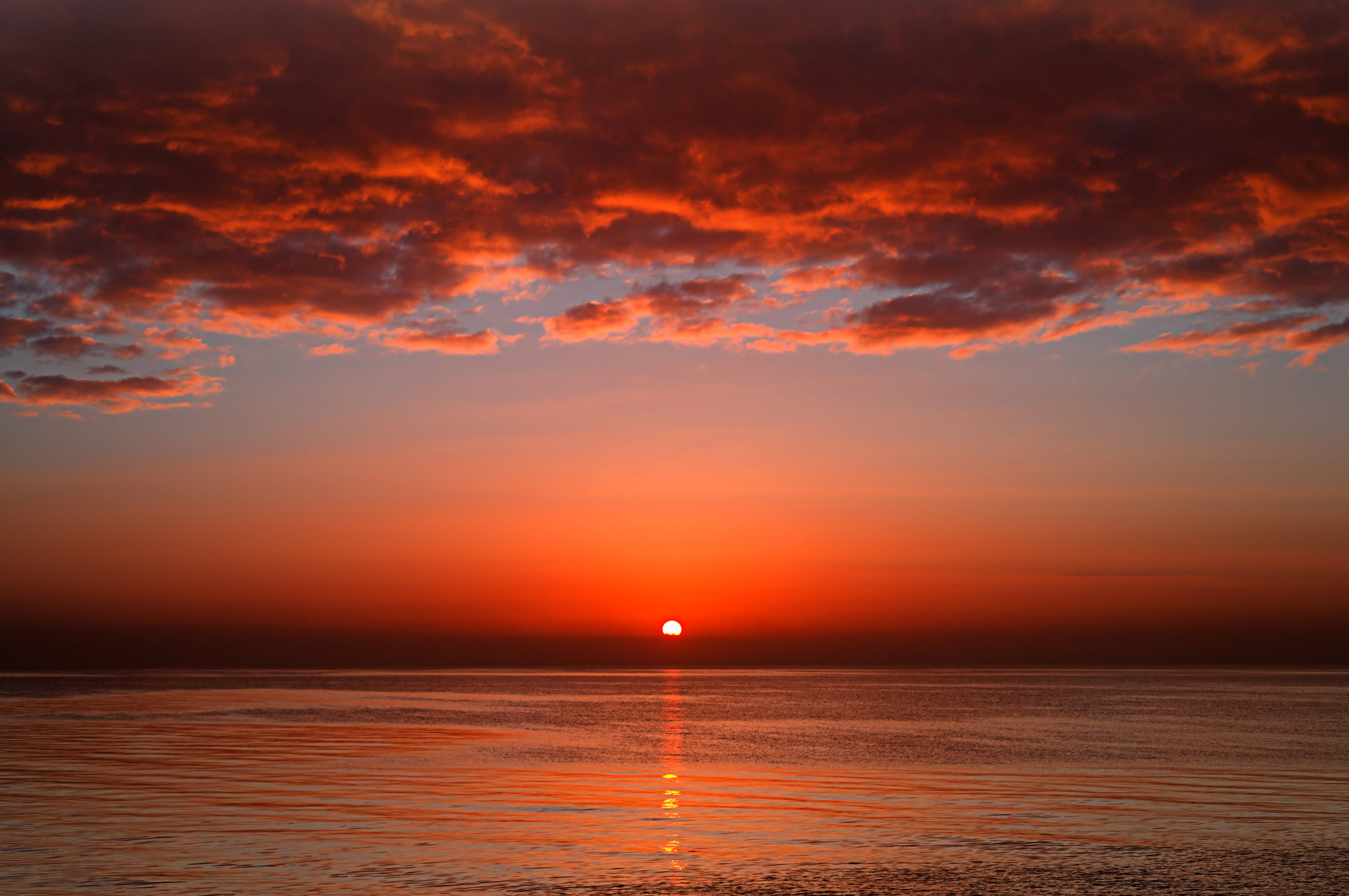 view, coastline, sun, 2K, idyllic, vacations, bloody, morning, scenics - nature, cloud - Sky, sea, no People, orange Color, beach, tranquil Scene, twilight, HD Wallpaper