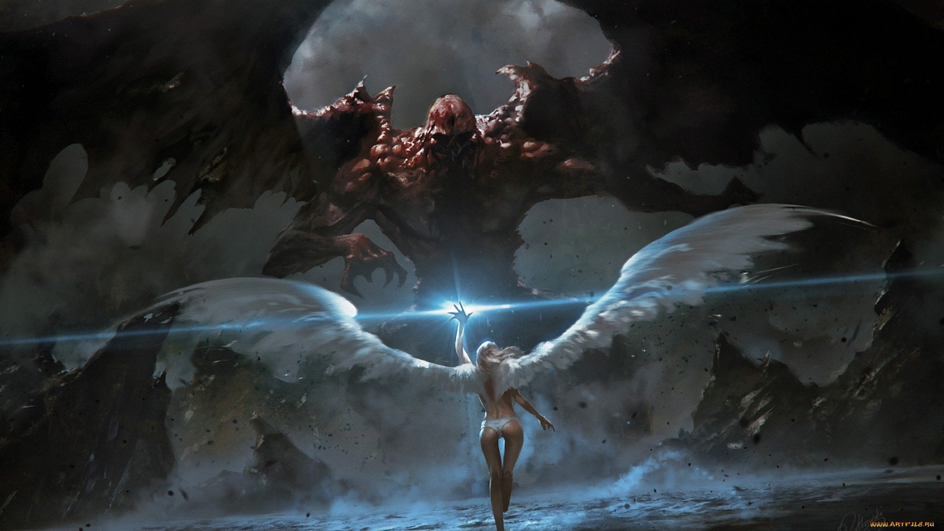 1080P, angel, 1920x1080, women, battle, girl, devil, wings, fantasy, HD Wallpaper