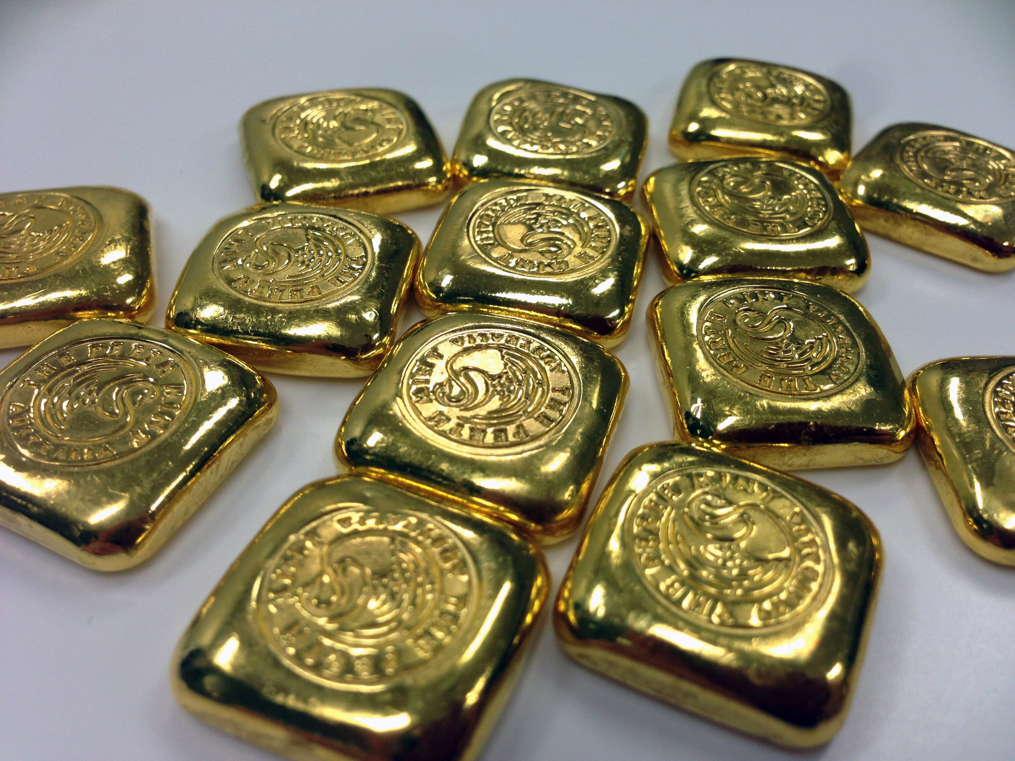 selective focus, high angle view, 2K, coin, studio shot, gold colored, gold bar, bullion, arrangement, antique, gold, still life, finance, square, money, HD Wallpaper