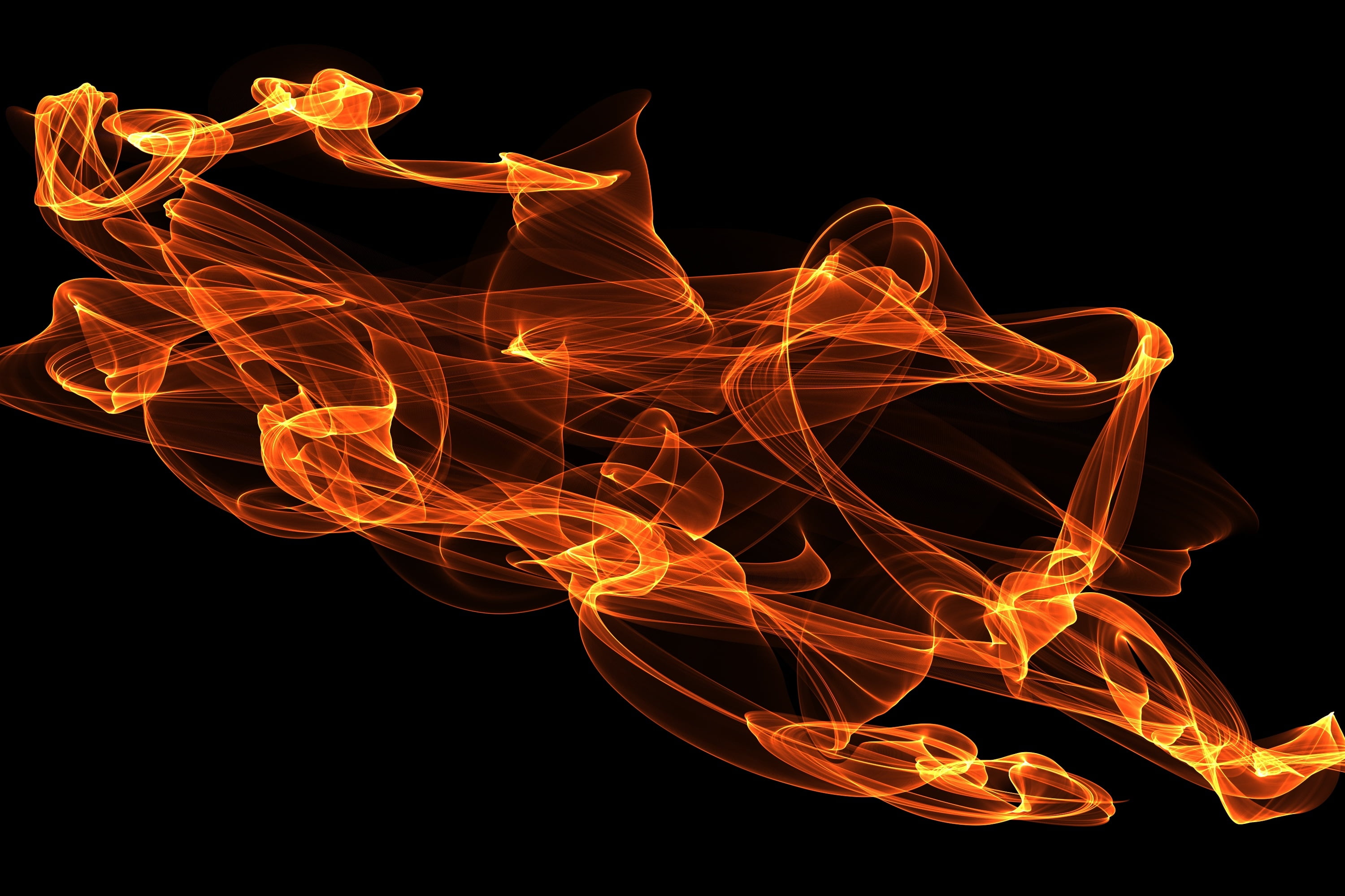 orange Color, flame, light - Natural Phenomenon, backgrounds, nature, wave Pattern, energy, fire - Natural Phenomenon, blurred Motion, yellow, black Color, HD Wallpaper