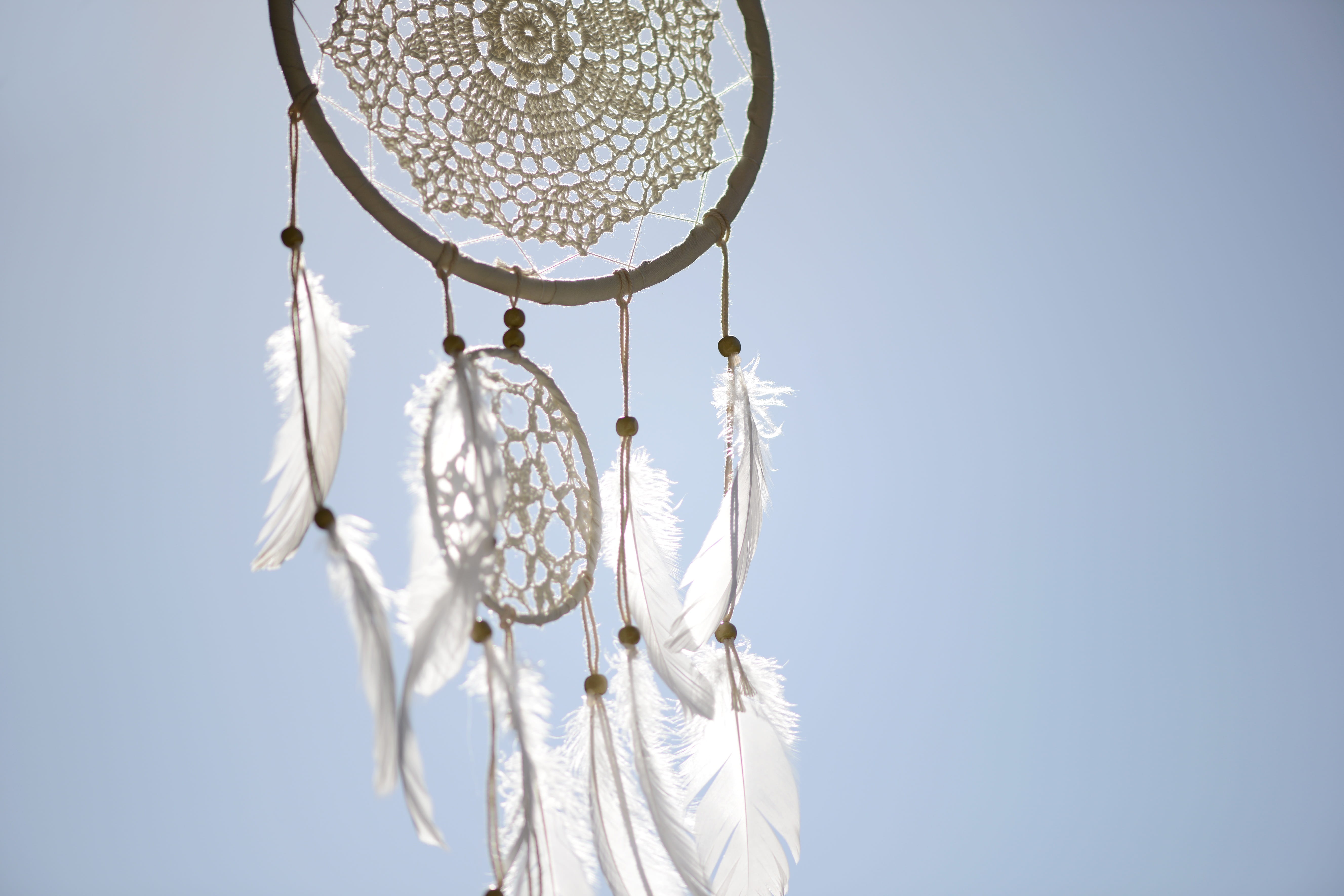 outdoors, sunlight, sunny, hipster, new age, nature, fragility, clear sky, shamanism, metal, hanging, circle, spirituality, indian, day, hand labor, dream catcher, HD Wallpaper