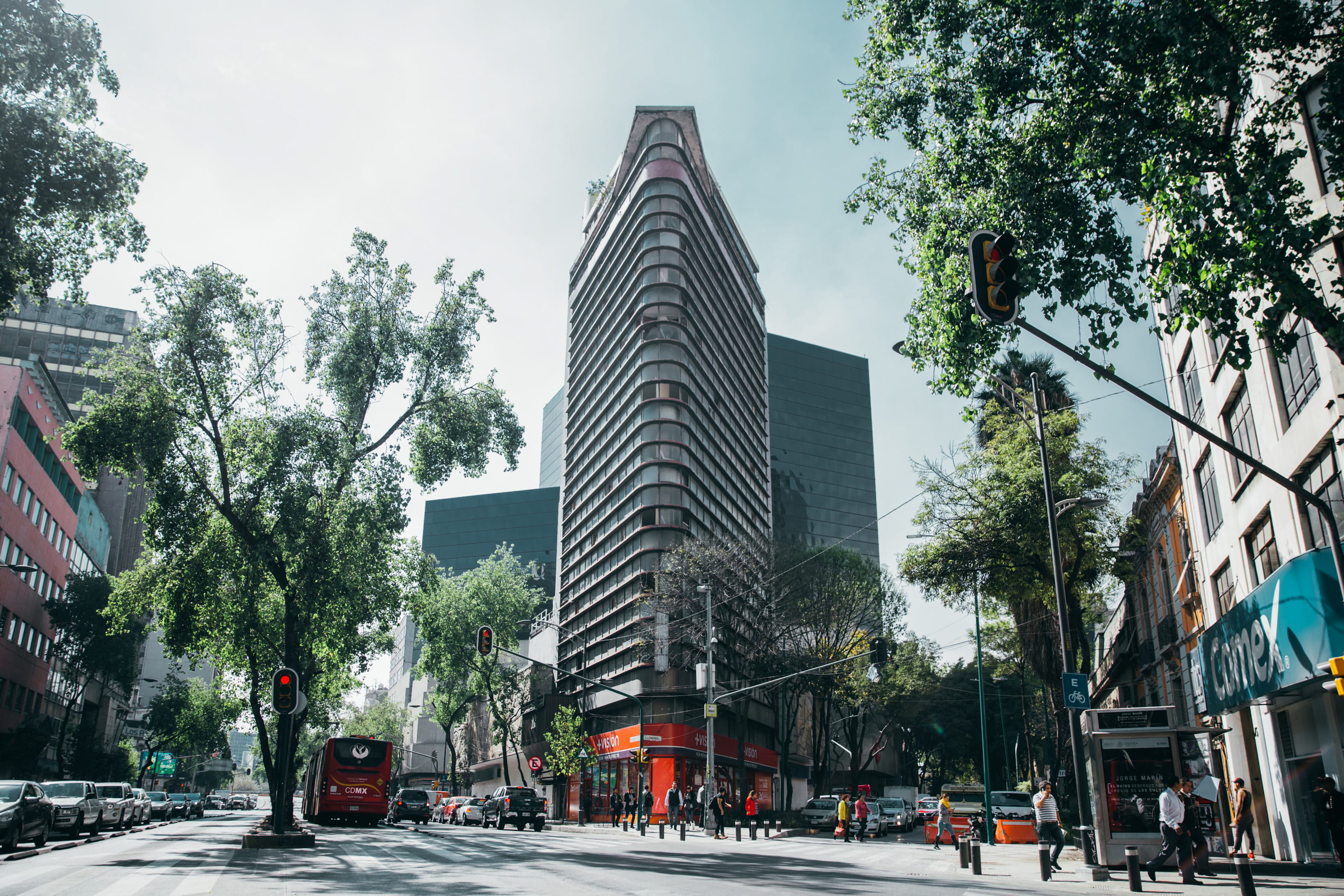 busy, corner, glass, office, building, exterior, apartment, design, building exterior, district, traffic, structure, skyscraper, tower, view, built structure, HD Wallpaper