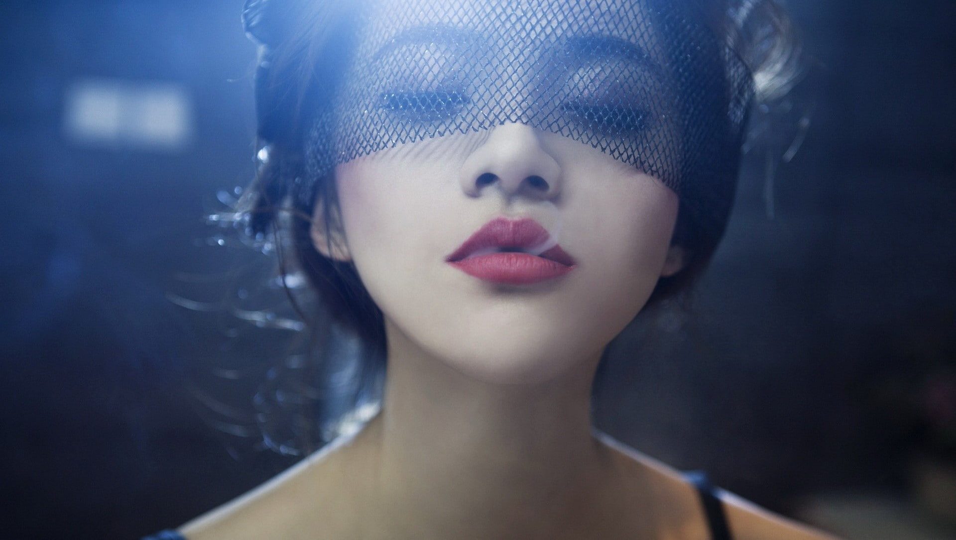 women, Asian, face, closed eyes, model, smoke, veils, 1080P, HD Wallpaper