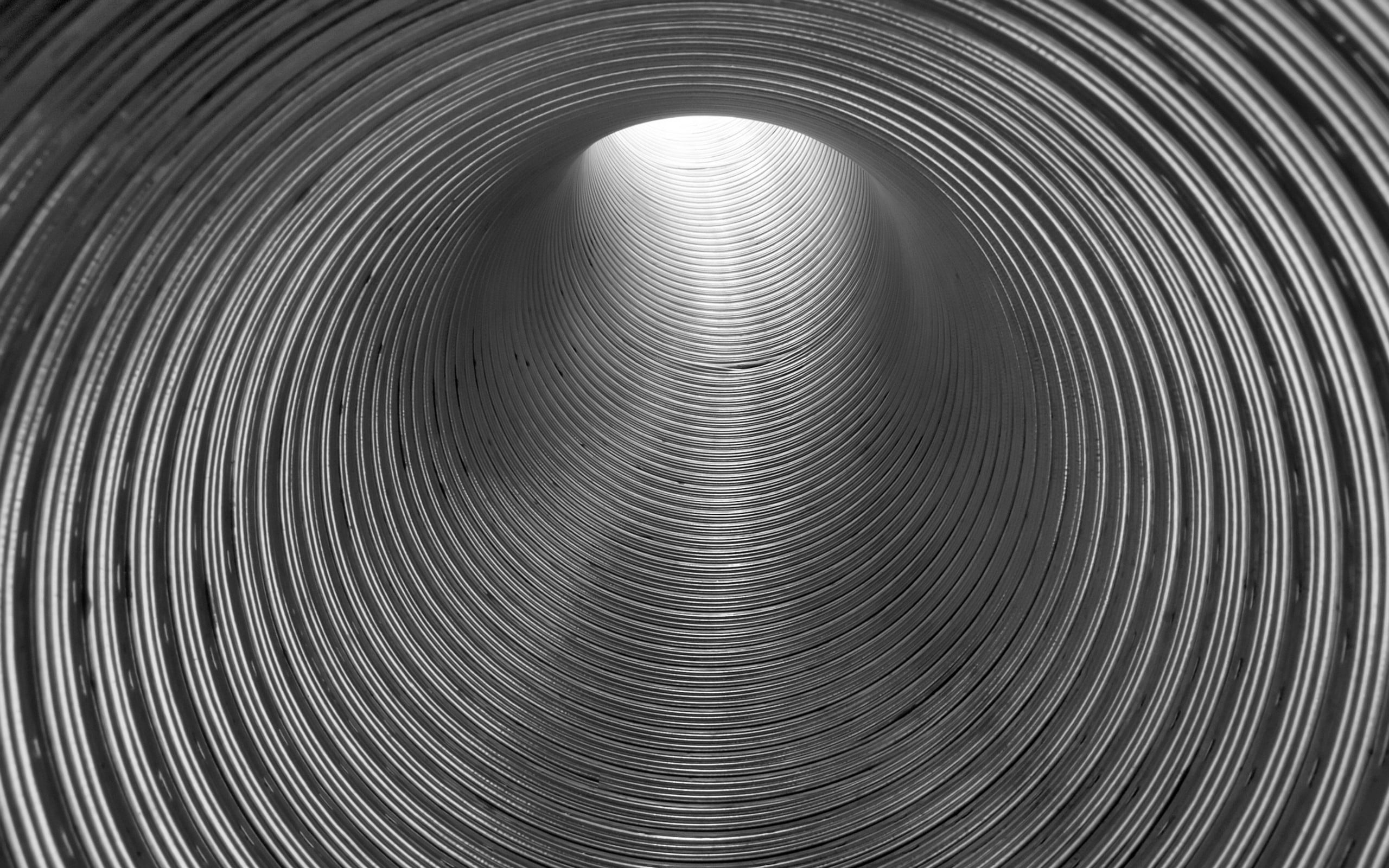 technology, circle, pipe, pattern, shape, metallic, tunnel, no people, full frame, 2K, iron - Metal, abstract backgrounds, abstract, black Color, wire, HD Wallpaper