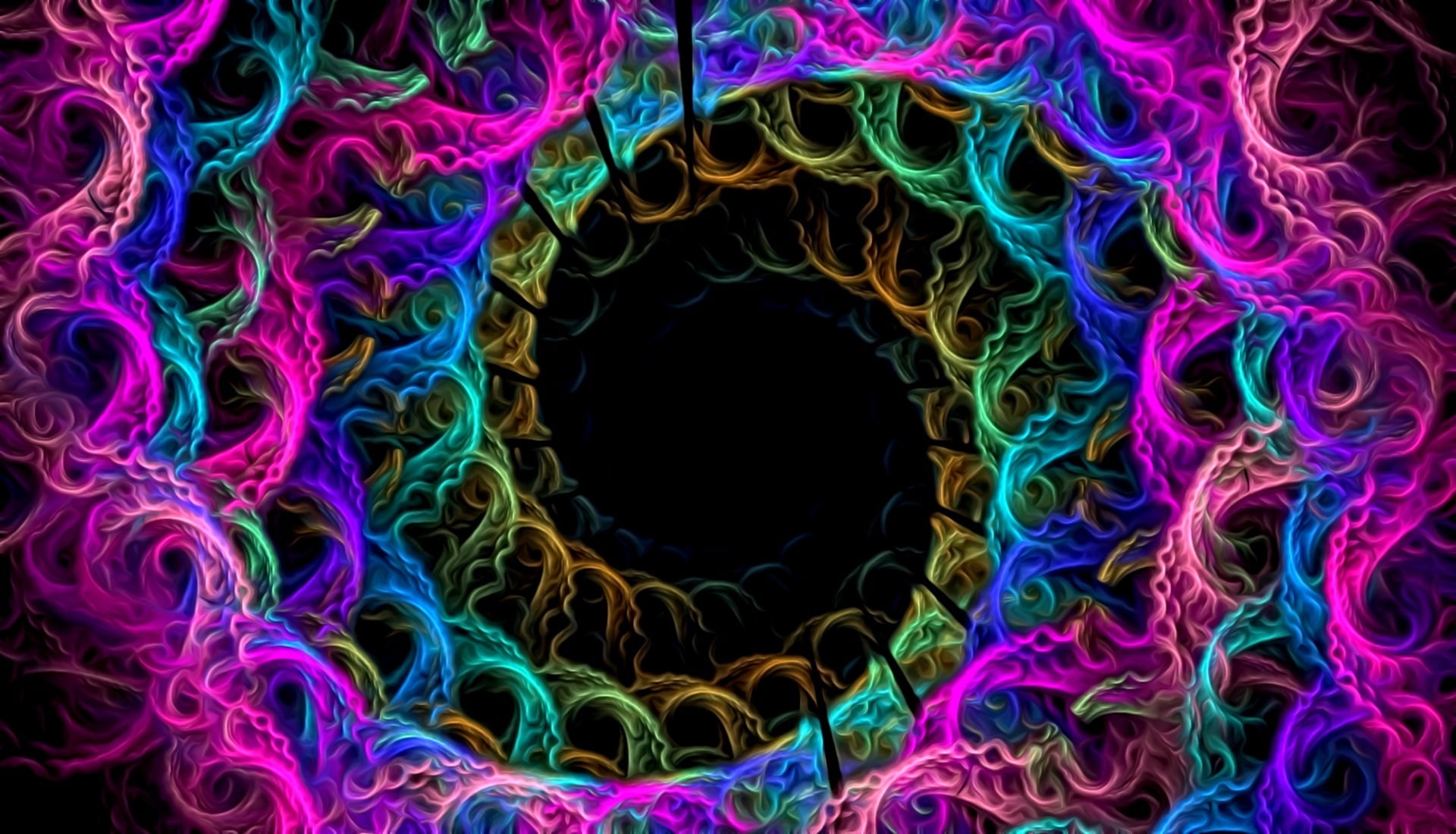 black background, 1080P, color, fractal, plexus, abstraction, HD Wallpaper