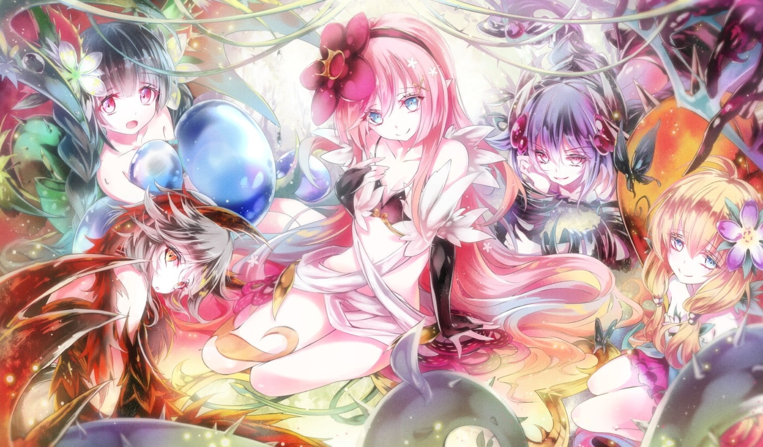 full frame, Traptrix Atrax, floral pattern, anime, 720P, plastic, choice, Traptrix Myrmeleo, art and craft, large group of objects, multi colored, day, HD Wallpaper