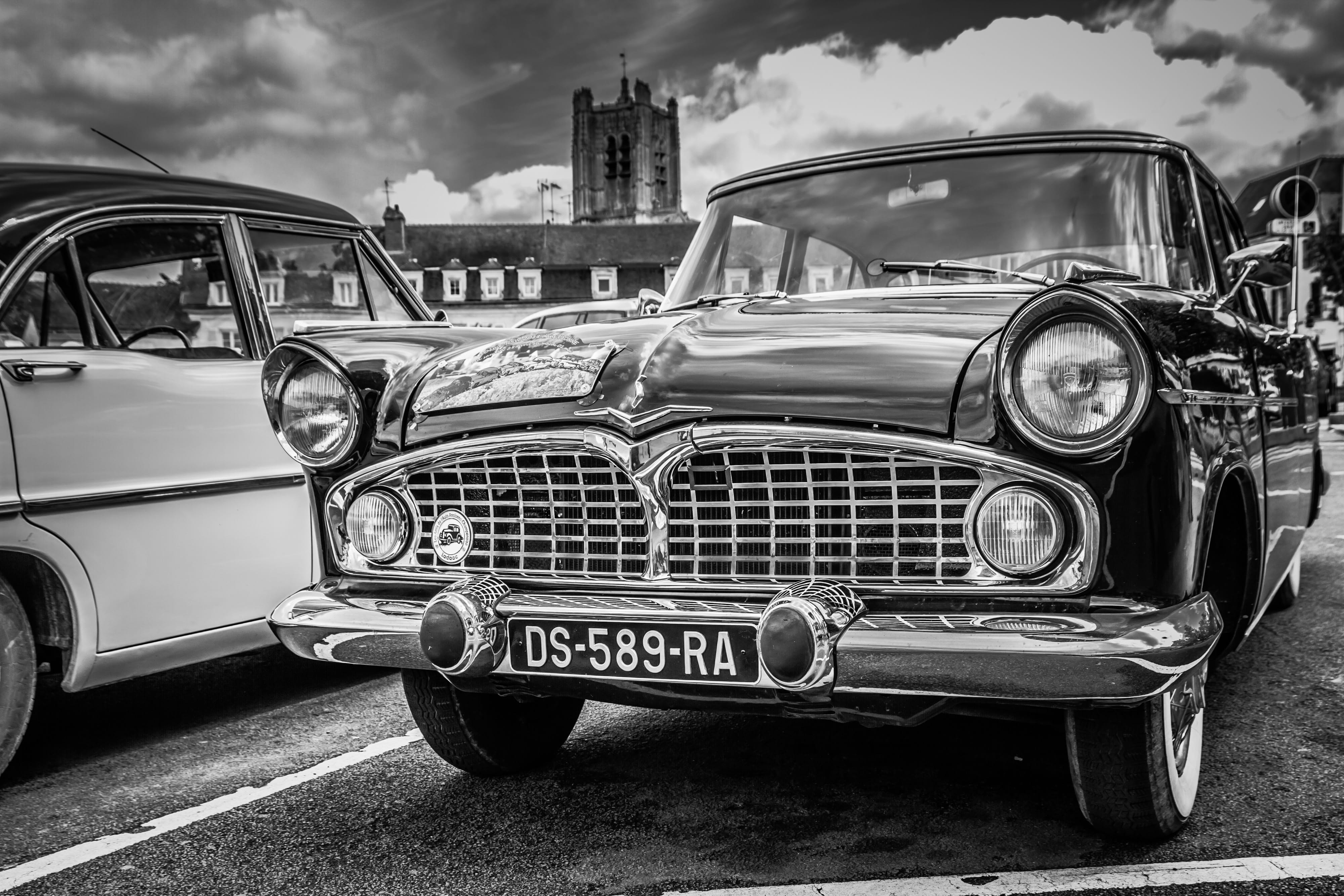 antique, 4K, land vehicle, motor vehicle, transportation, luxury, sky, chambord, history, french, headlight, mode of transportation, vintage car, cloud - sky, HD Wallpaper
