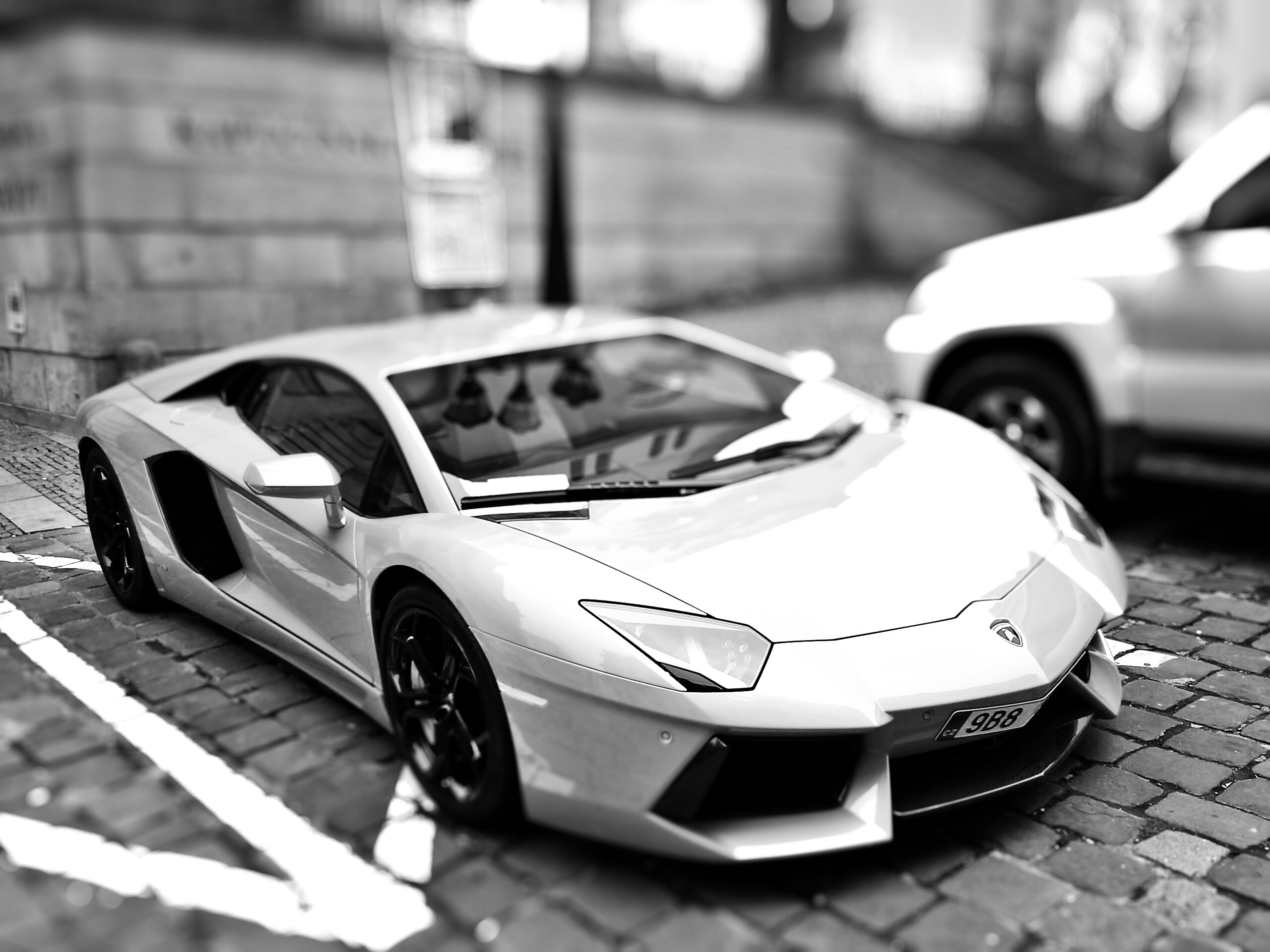 tilt-shift, selective focus, fast, photography, still life, black and white, sports Car, new, no people, motors, shift, toy, monochrome, luxury, automobiles, HD Wallpaper