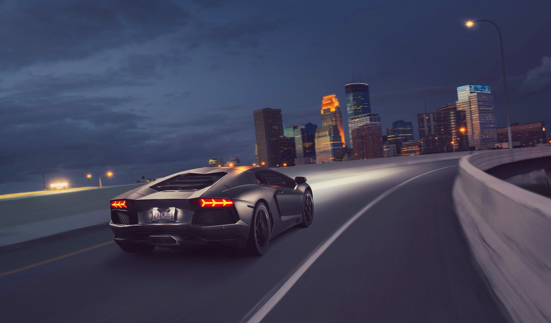 city, architecture, night, Speed, sky, car, illuminated, built structure, Light, building, transportation, skyscraper, Lamborghini, motion, sports, street, HD Wallpaper