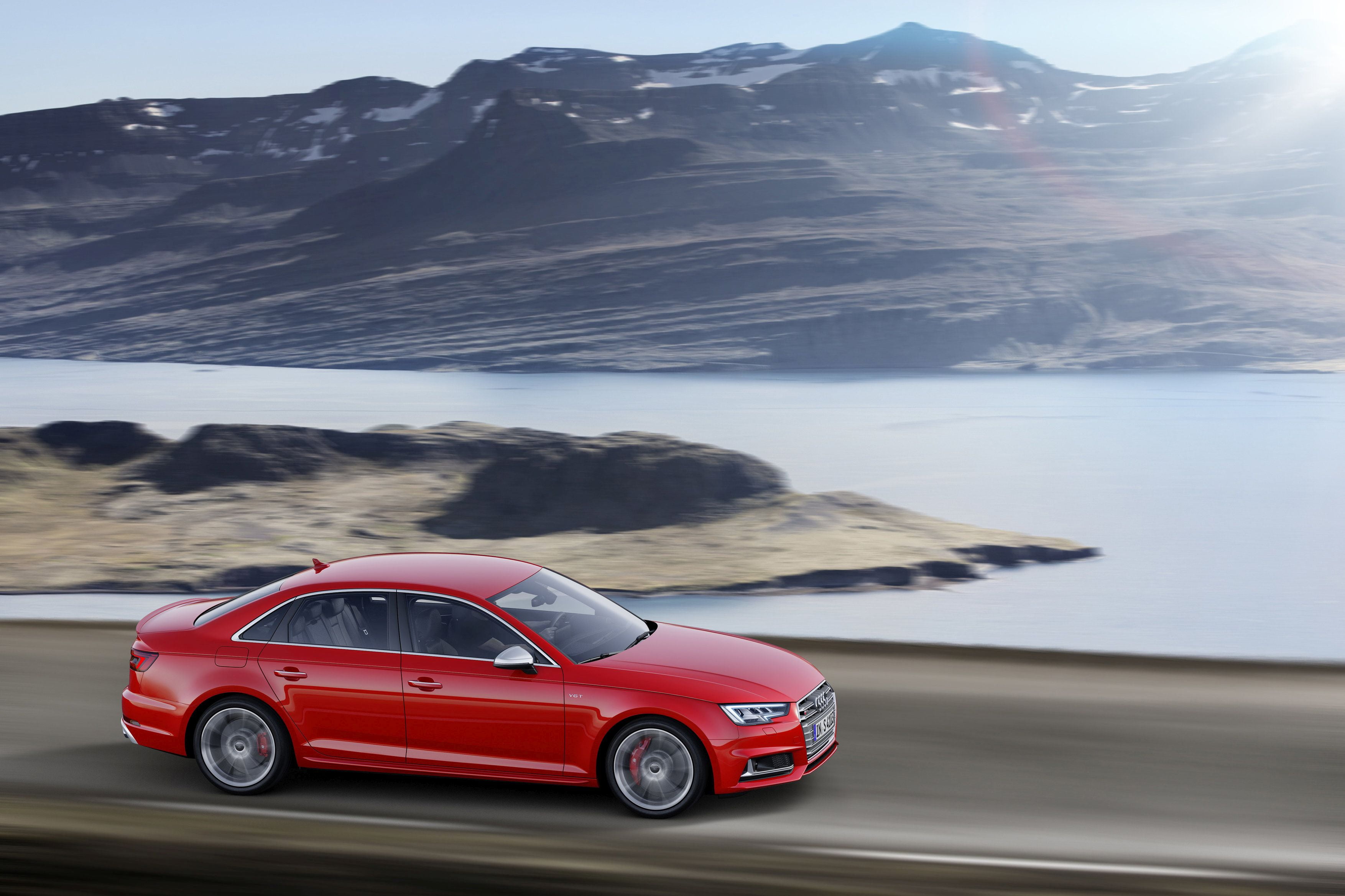 Audi S4, red, 2K, AUDI AG, car, mountain, road, time lapse, lapse, on road, sedan, land Vehicle, time, outdoors, IAA, transportation, HD Wallpaper