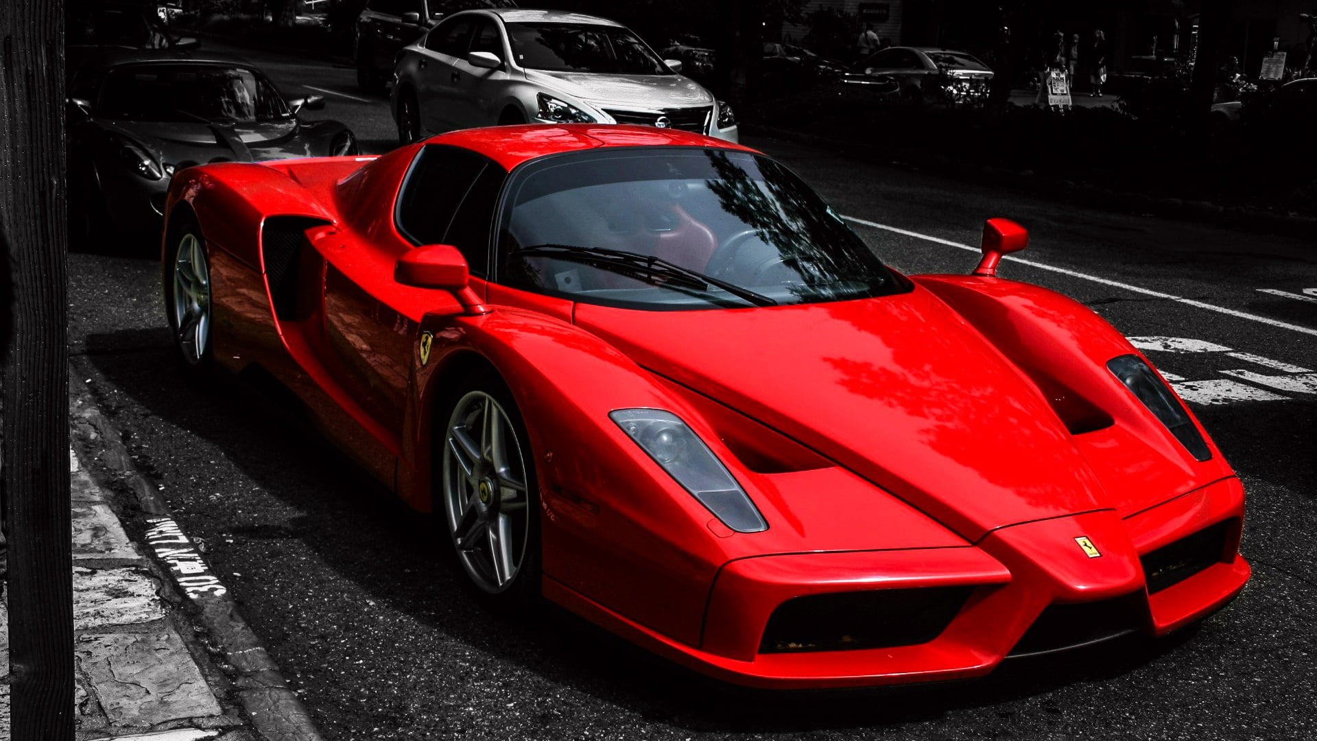 outdoors, luxury vehicle, street, black and white, supercar, no people, symbol, mode of transportation, car, motor vehicle, city car, sports race, competition, HD Wallpaper