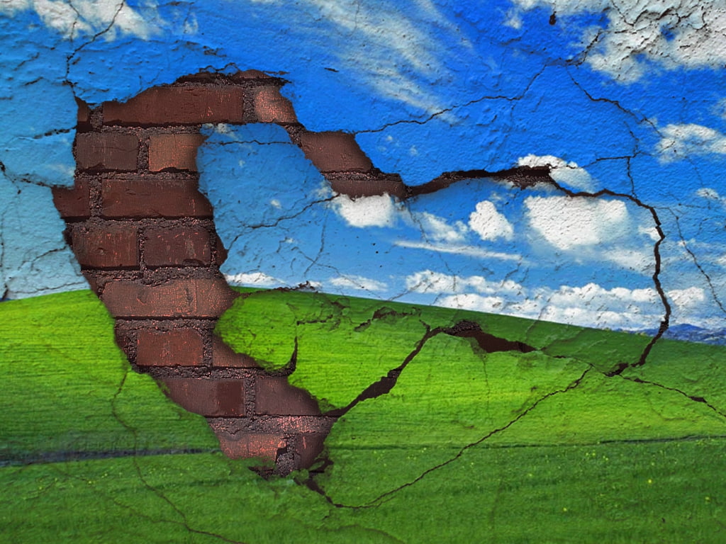 technology, x, xp, art, windows, 480P, brick wall, wall, brick, Windows XP, hd, HD Wallpaper