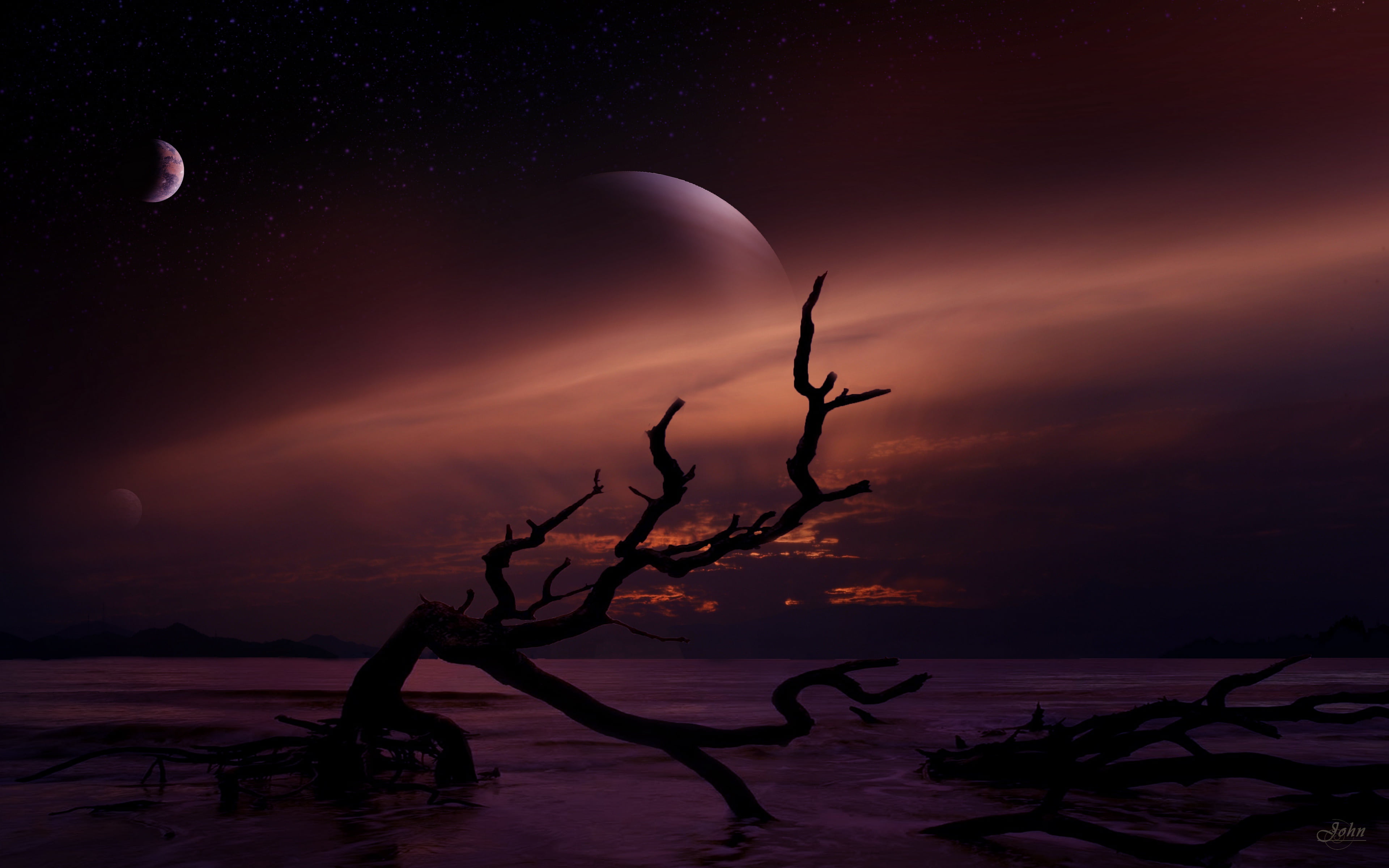 dusk, art, landscapes, digital art, space, dark, 4k ultra hd background, landscape, 4K, HD Wallpaper