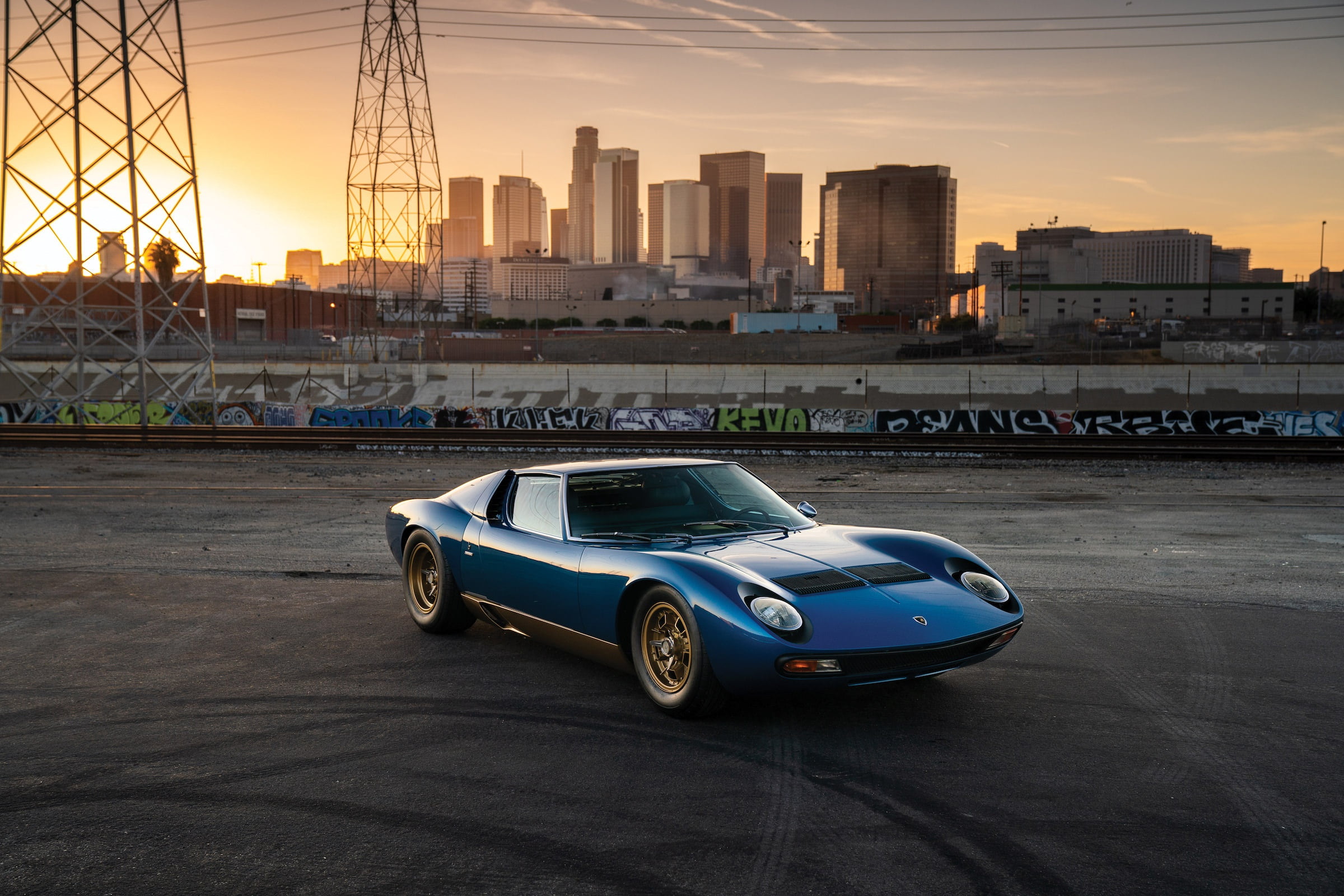 Blue, City, 1080P, Lamborghini Miura, Gold, P400 SV, HD Wallpaper