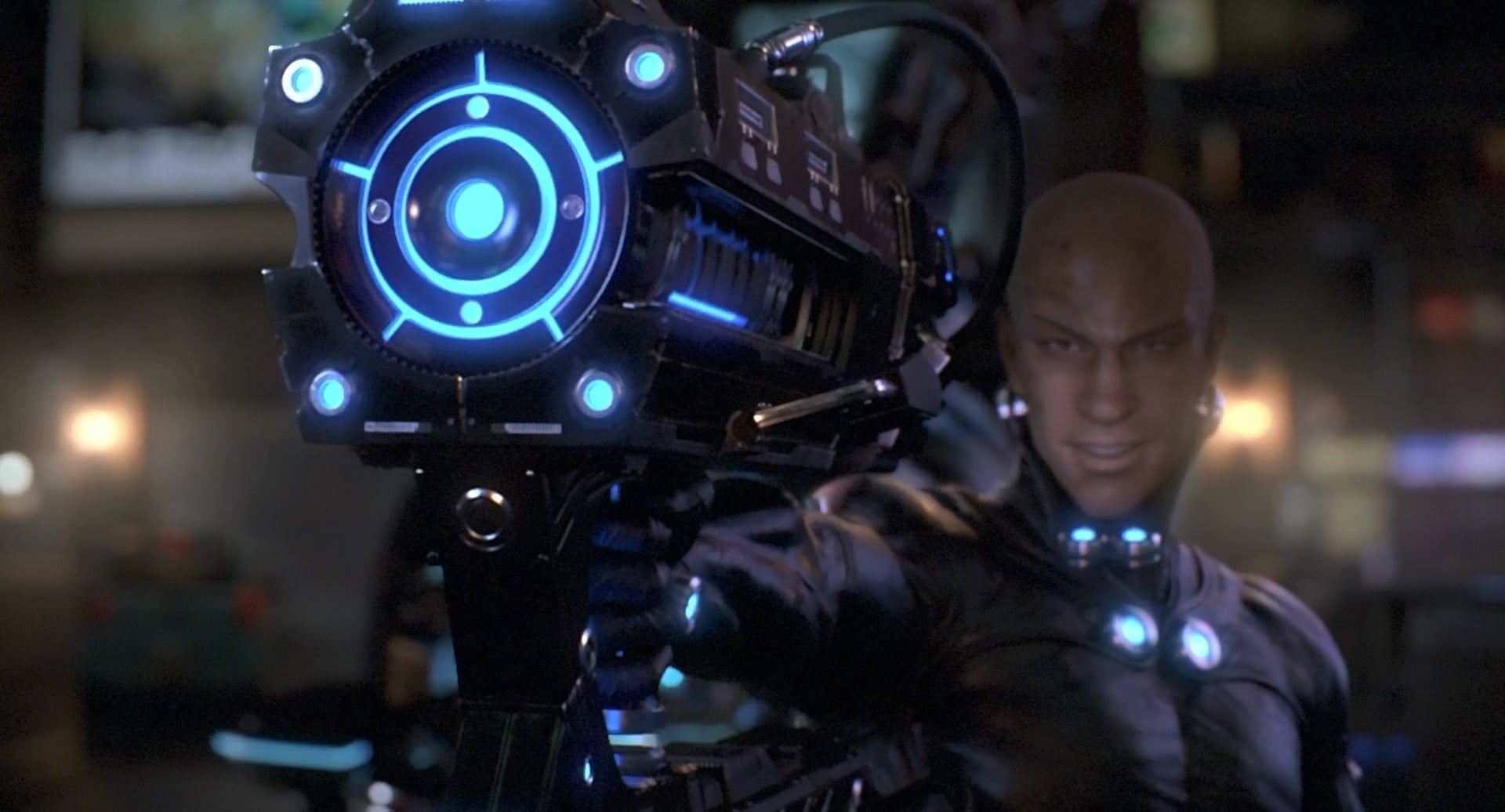 headshot, front view, night, arts culture and entertainment, television camera, GANTZ:O, indoors, illuminated, communication, 1080P, waist up, technology, HD Wallpaper
