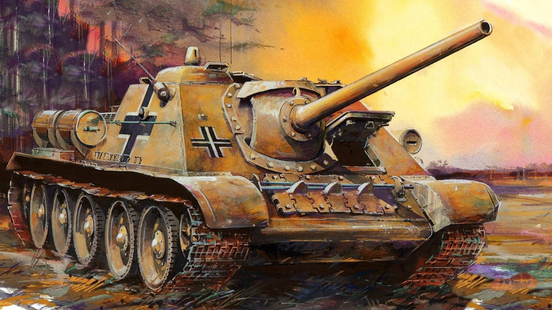 architecture, SAU, metal, Soviet self-propelled artillery, transportation, digital, SU-85, no people, fighting, tank, 1080P, land vehicle, cannon, HD Wallpaper